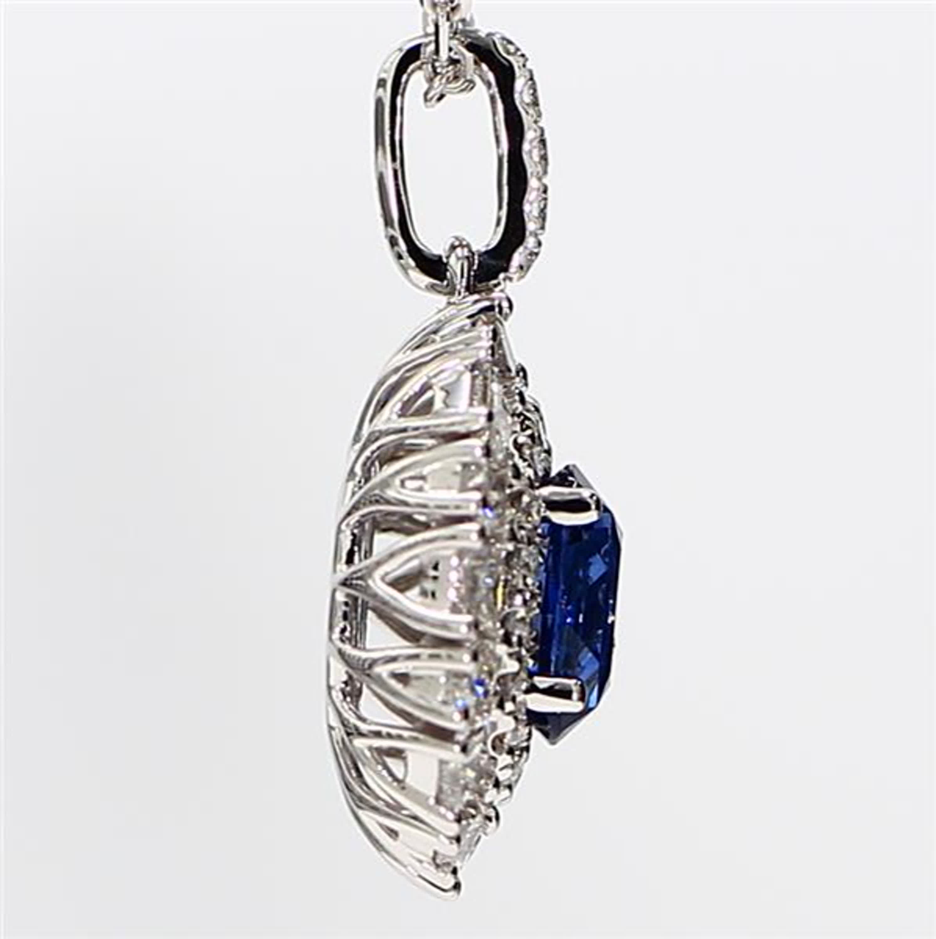 Natural Blue Oval Sapphire and White Diamond 2.11 Carat TW White Gold Pendant