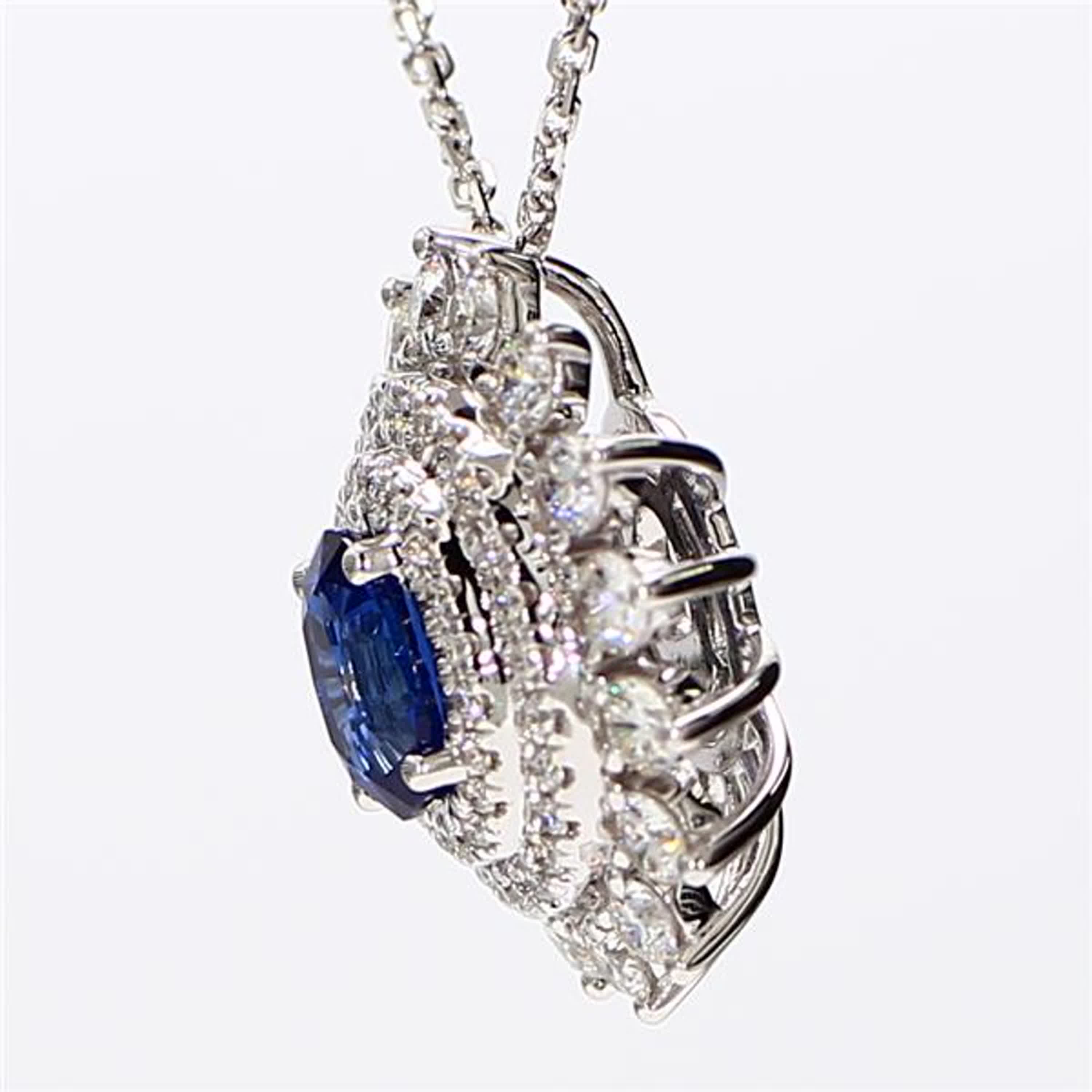 Natural Blue Oval Sapphire and White Diamond 1.96 Carat TW White Gold Pendant