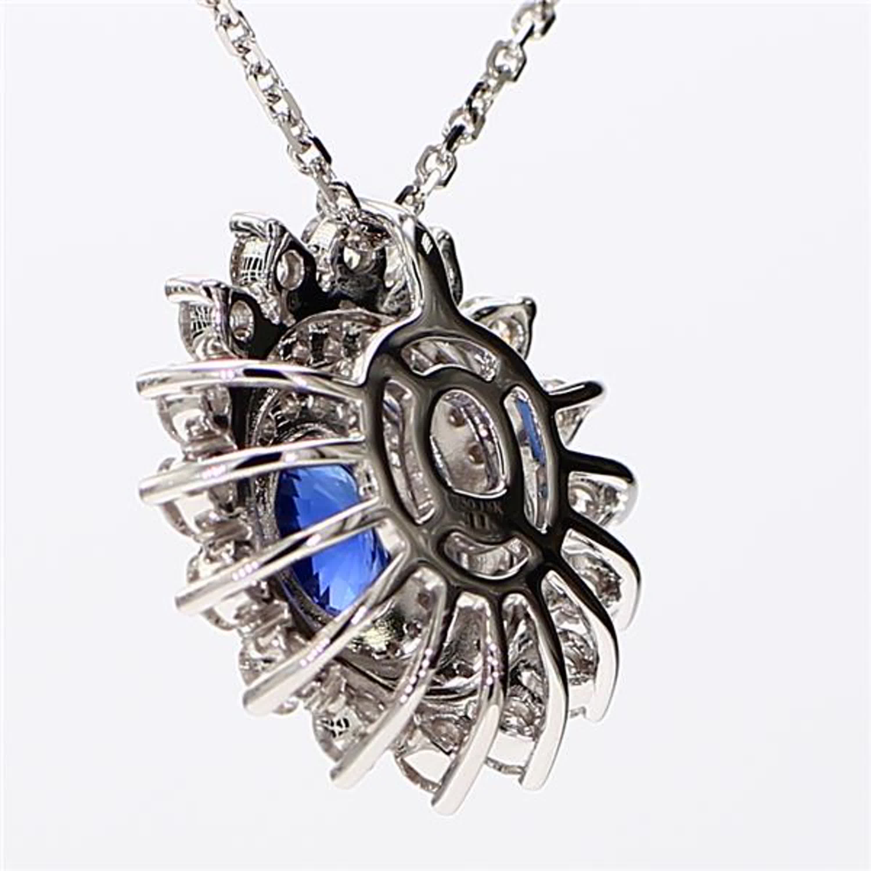 Natural Blue Oval Sapphire and White Diamond 1.96 Carat TW White Gold Pendant