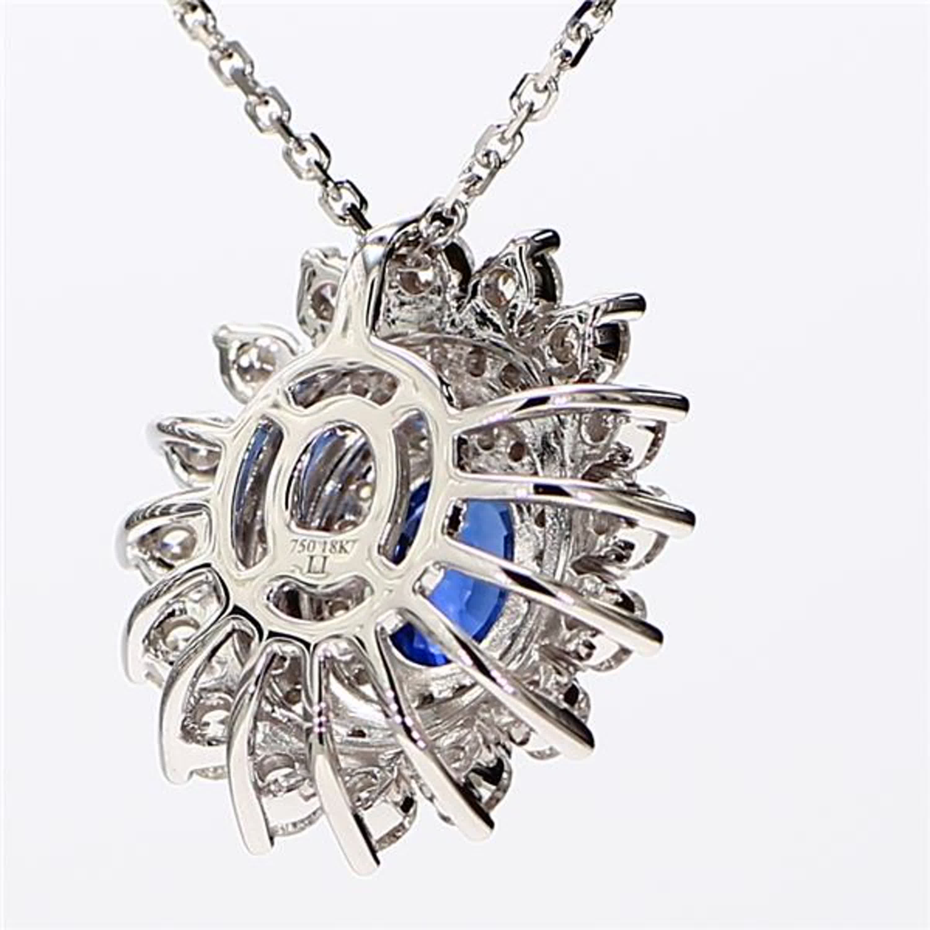 Natural Blue Oval Sapphire and White Diamond 1.96 Carat TW White Gold Pendant
