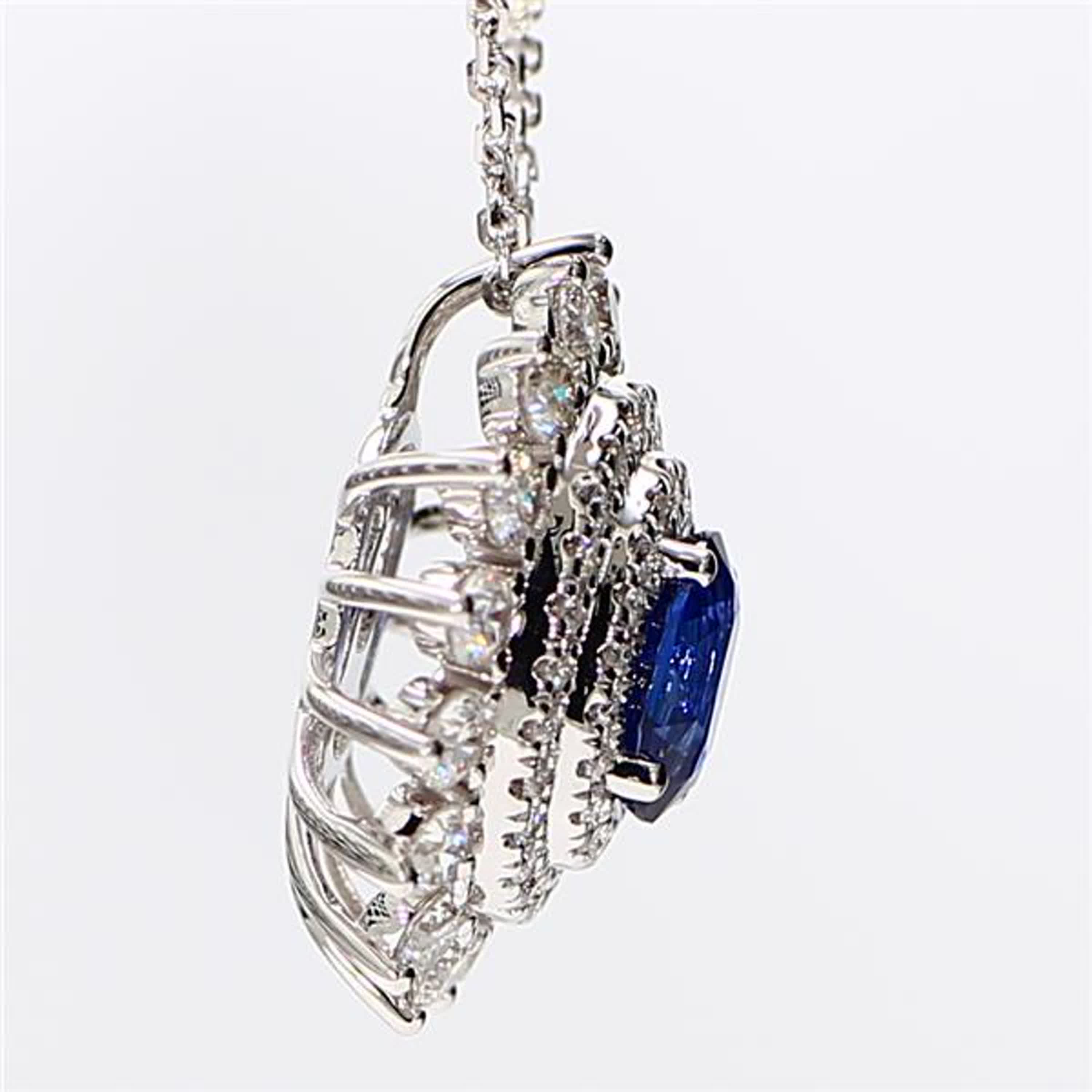Natural Blue Oval Sapphire and White Diamond 1.96 Carat TW White Gold Pendant