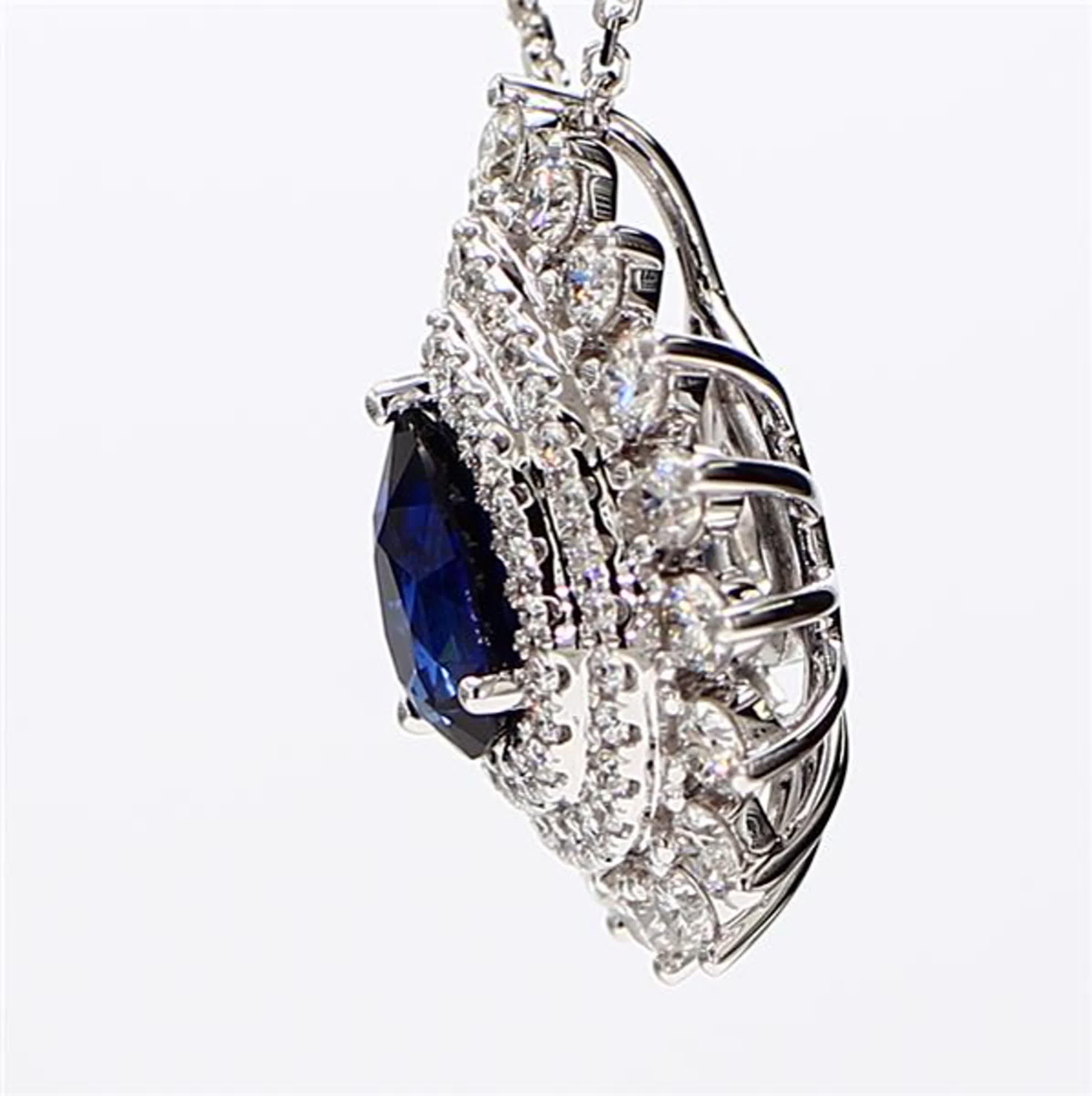 Natural Blue Pear Sapphire and White Diamond 2.09 Carat TW White Gold Pendant