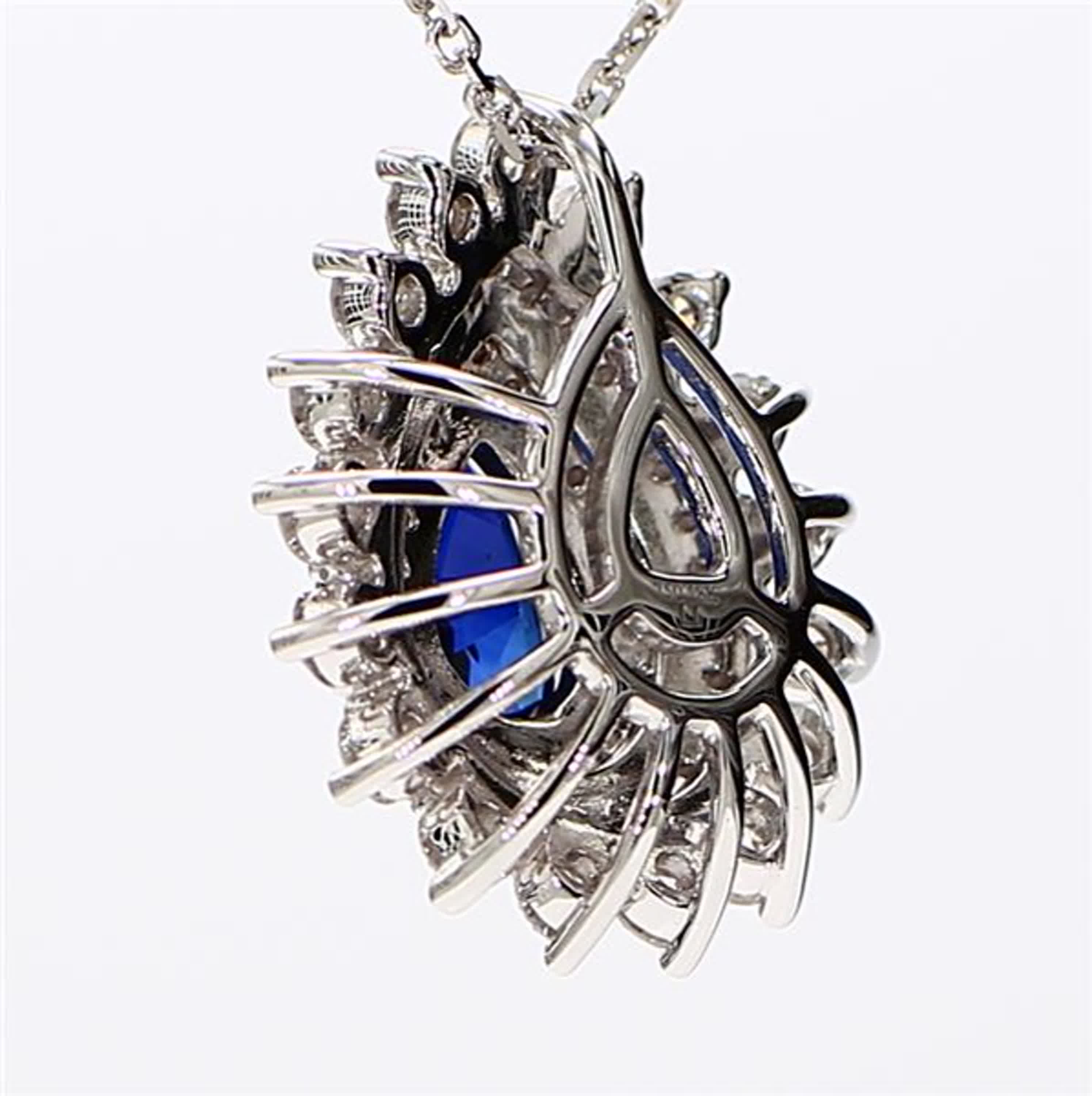 Natural Blue Pear Sapphire and White Diamond 2.09 Carat TW White Gold Pendant