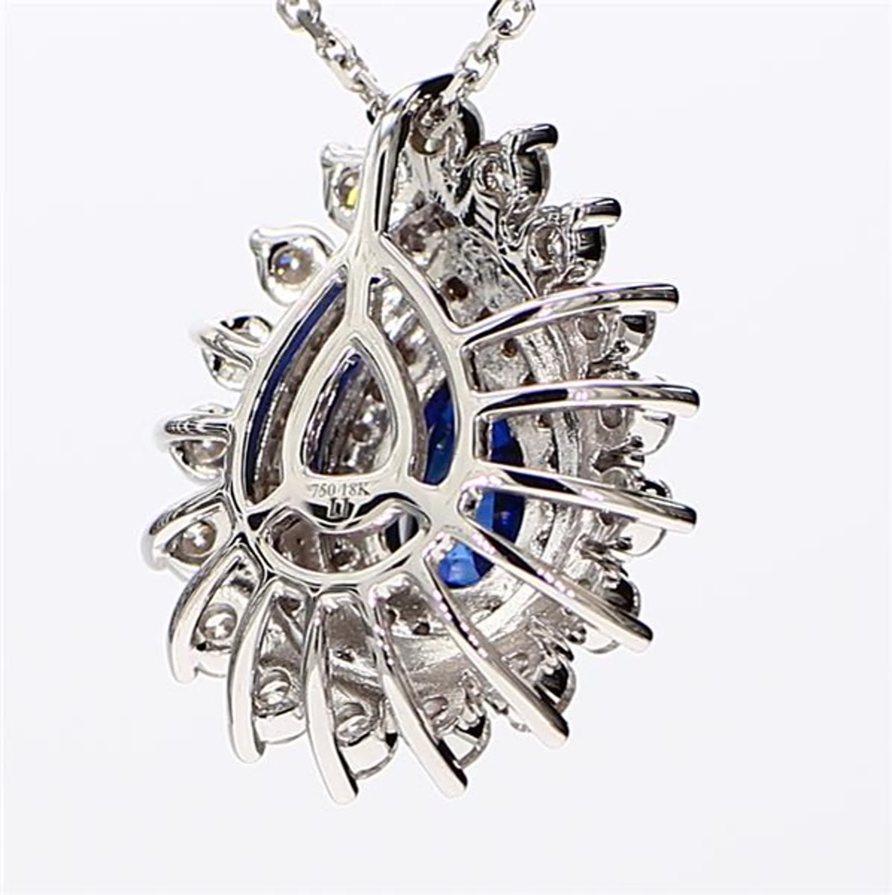 Natural Blue Pear Sapphire and White Diamond 2.09 Carat TW White Gold Pendant