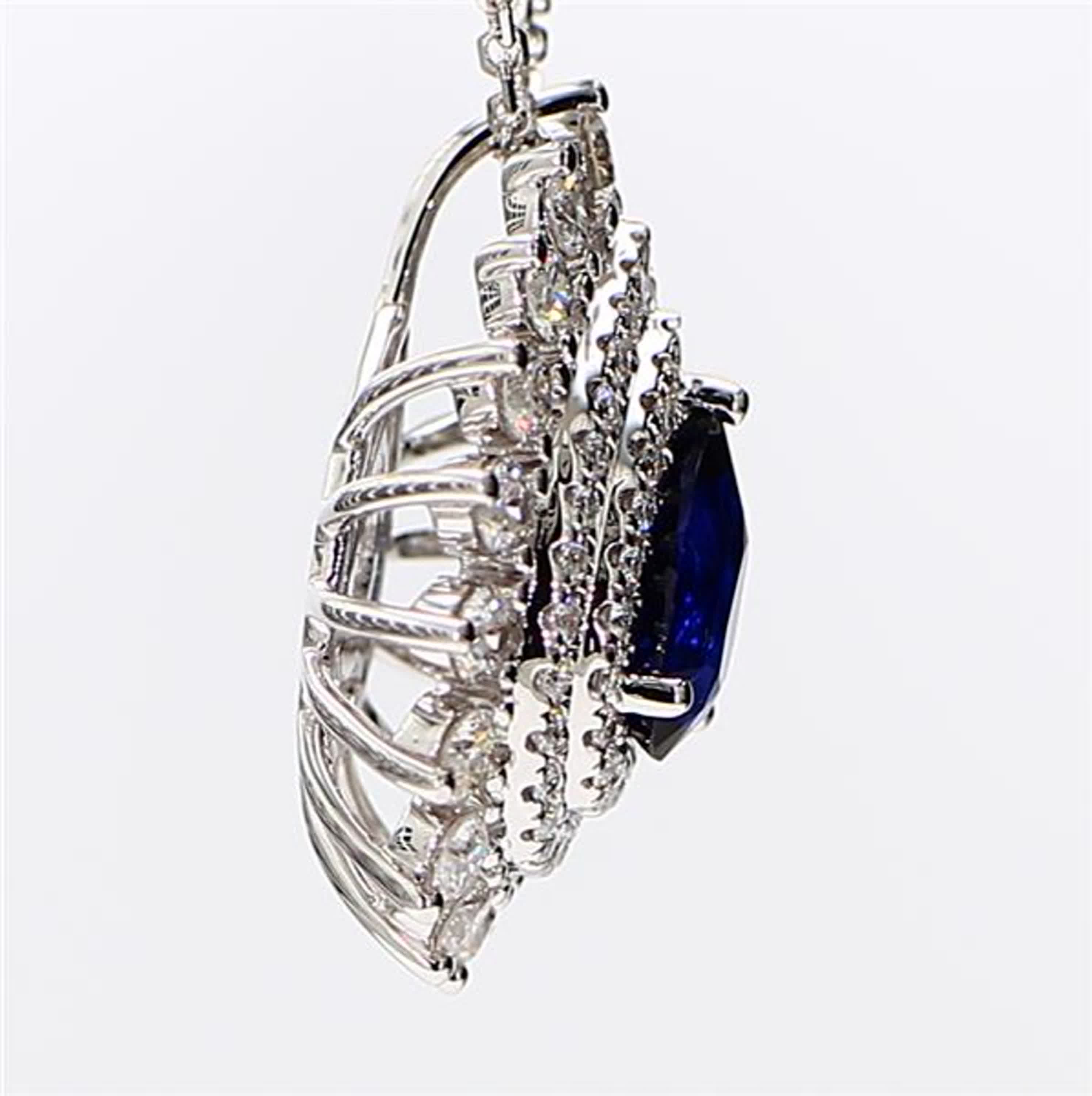Natural Blue Pear Sapphire and White Diamond 2.09 Carat TW White Gold Pendant