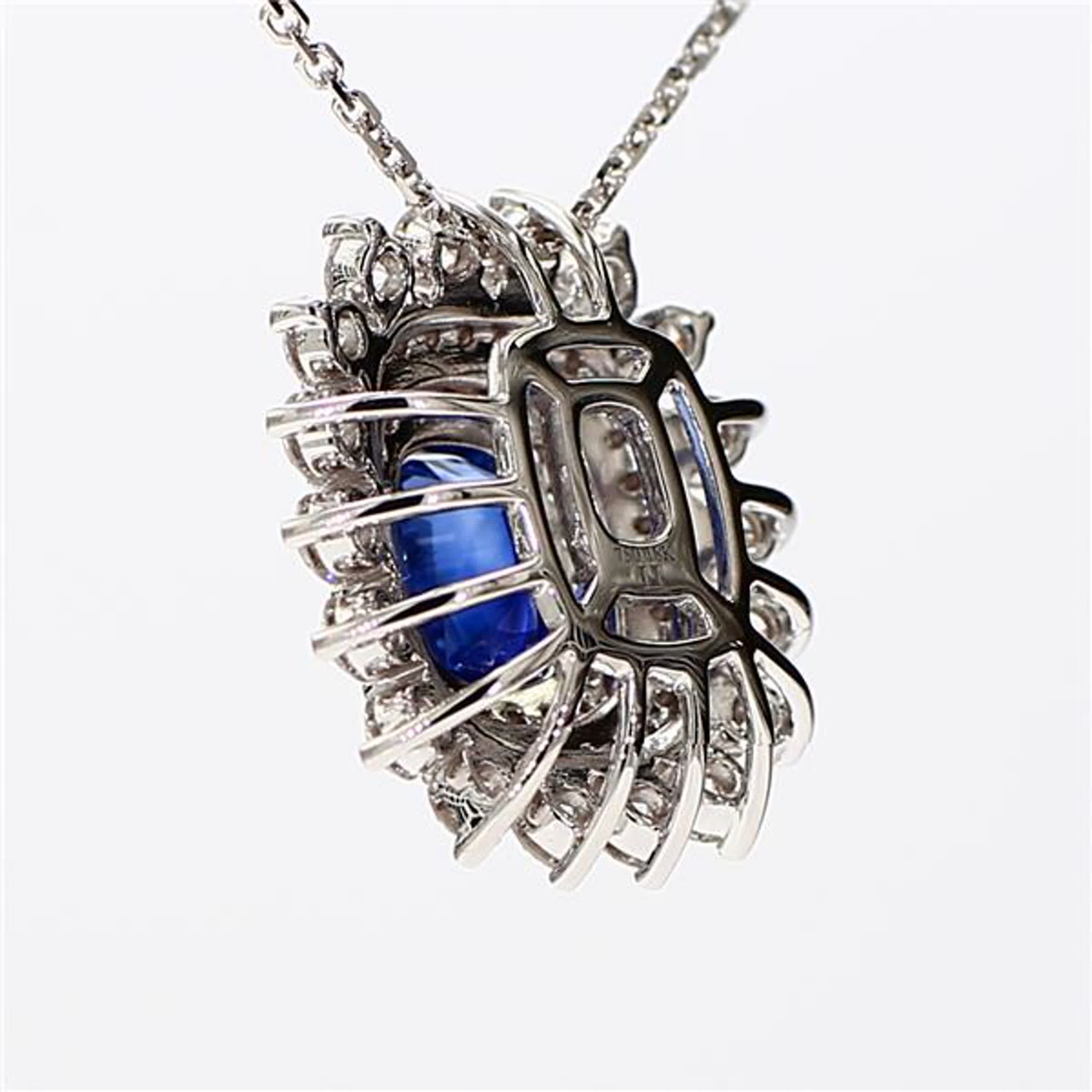 Natural Blue Cushion Sapphire and White Diamond 2.97 Carat TW White Gold Pendant