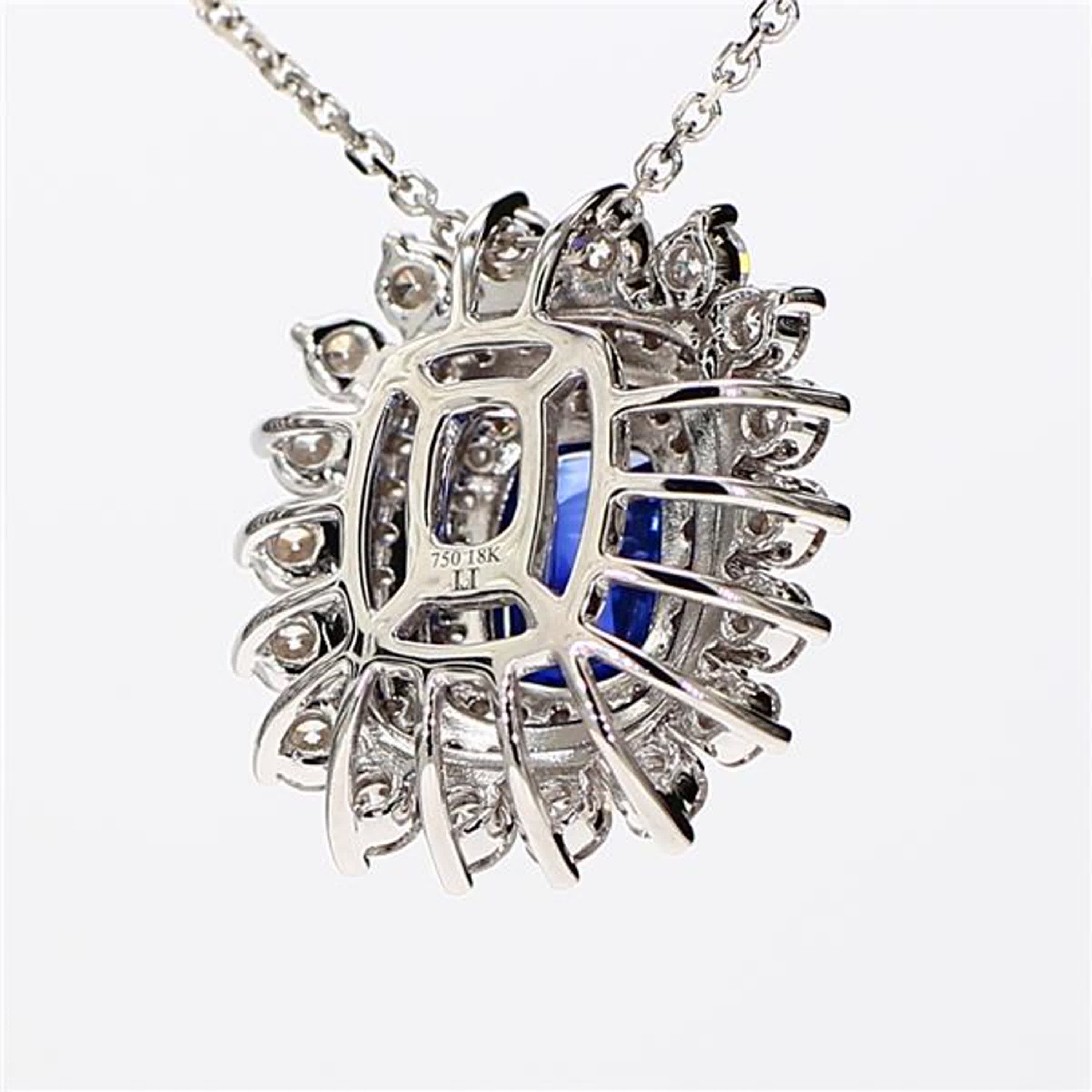 Natural Blue Cushion Sapphire and White Diamond 2.97 Carat TW White Gold Pendant