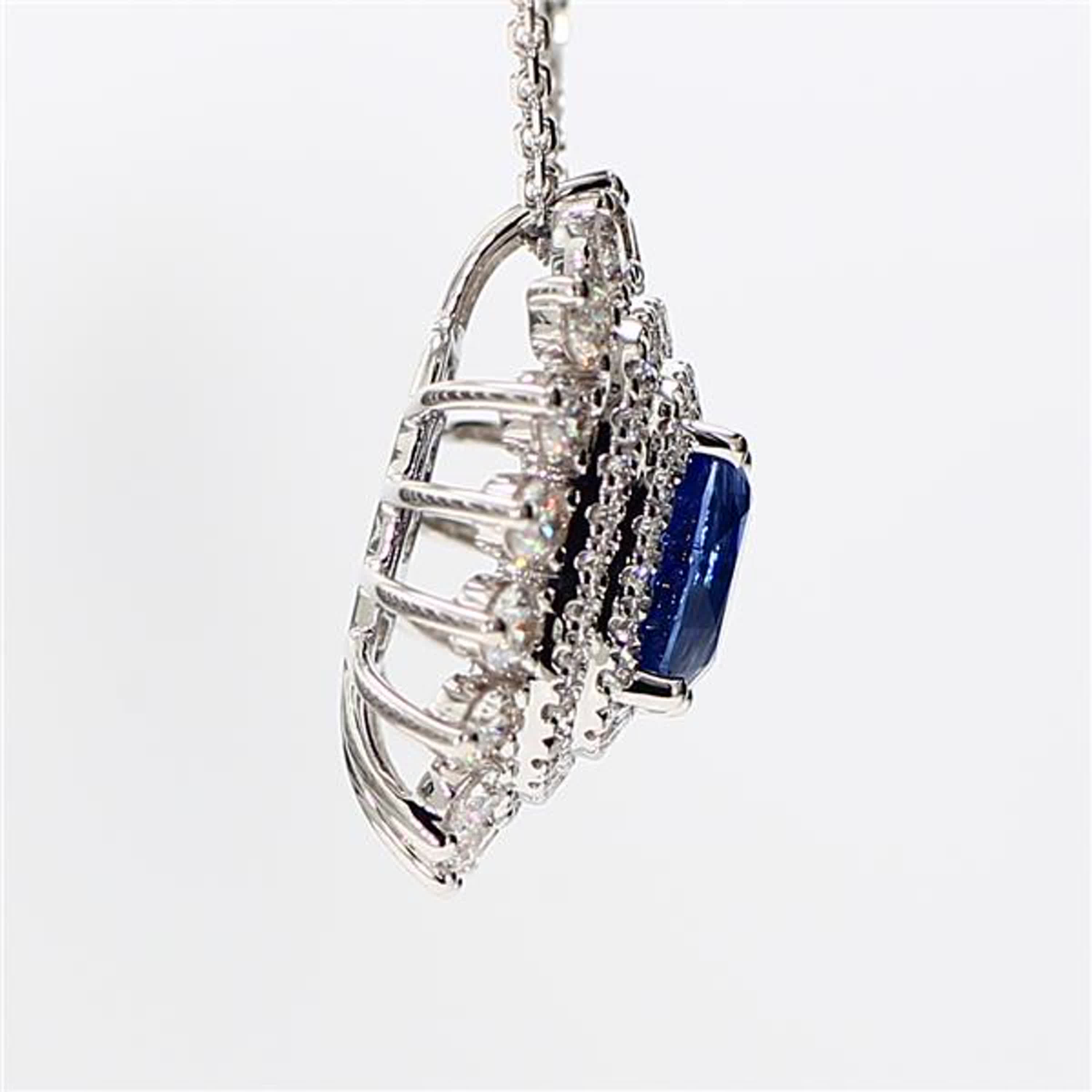Natural Blue Cushion Sapphire and White Diamond 2.97 Carat TW White Gold Pendant