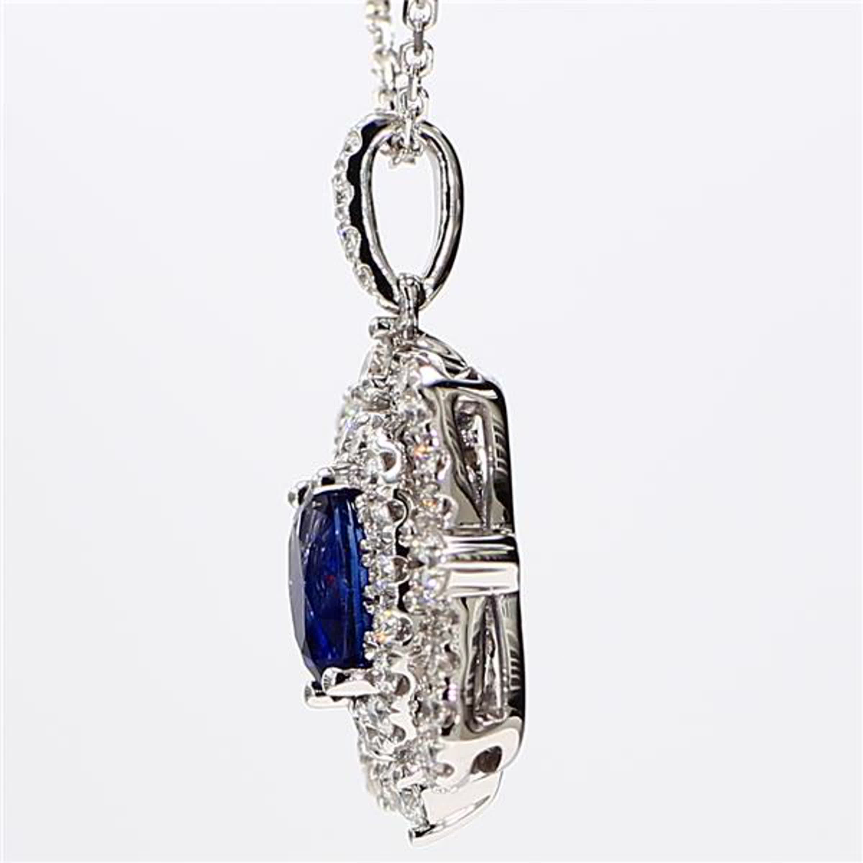 Natural Blue Oval Sapphire and White Diamond 1.64 Carat TW White Gold Pendant