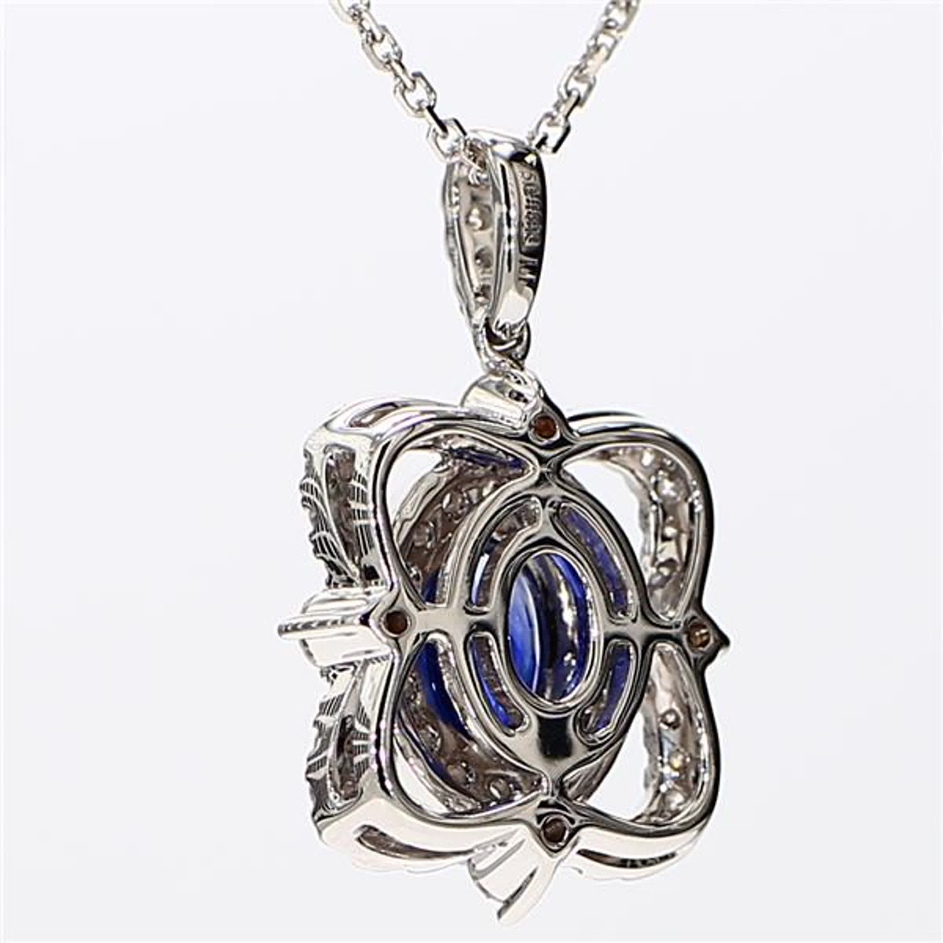 Natural Blue Oval Sapphire and White Diamond 1.64 Carat TW White Gold Pendant