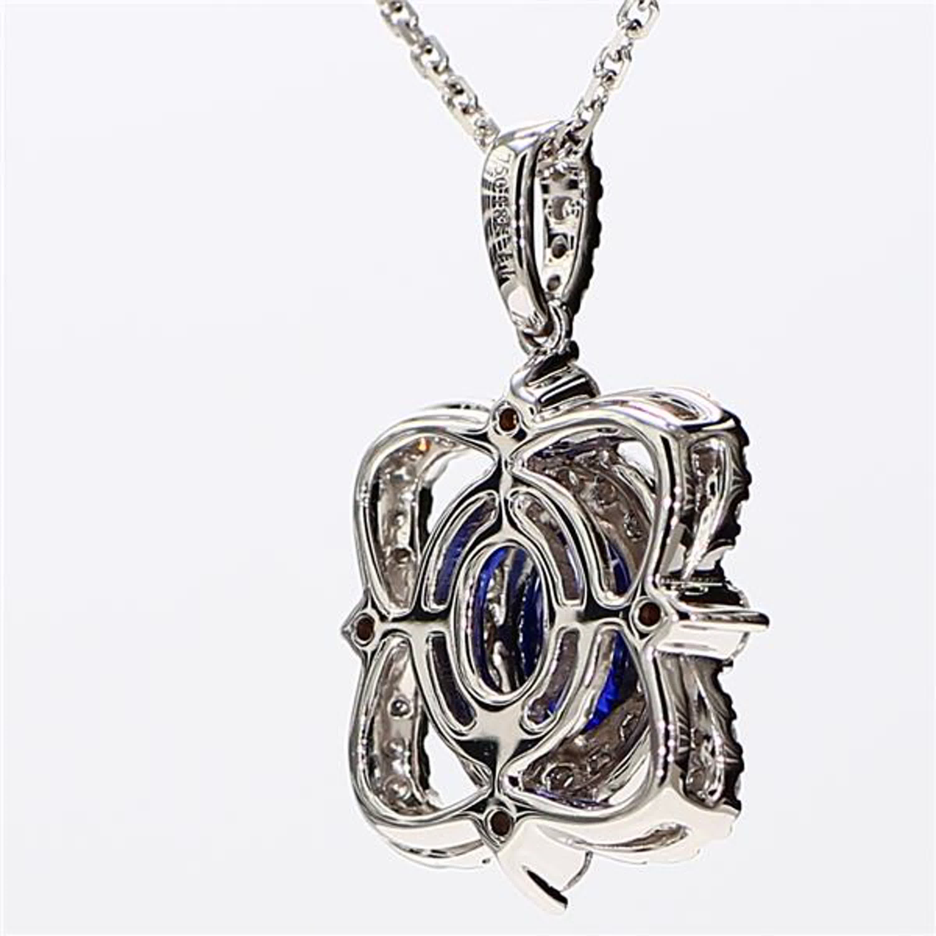Natural Blue Oval Sapphire and White Diamond 1.64 Carat TW White Gold Pendant