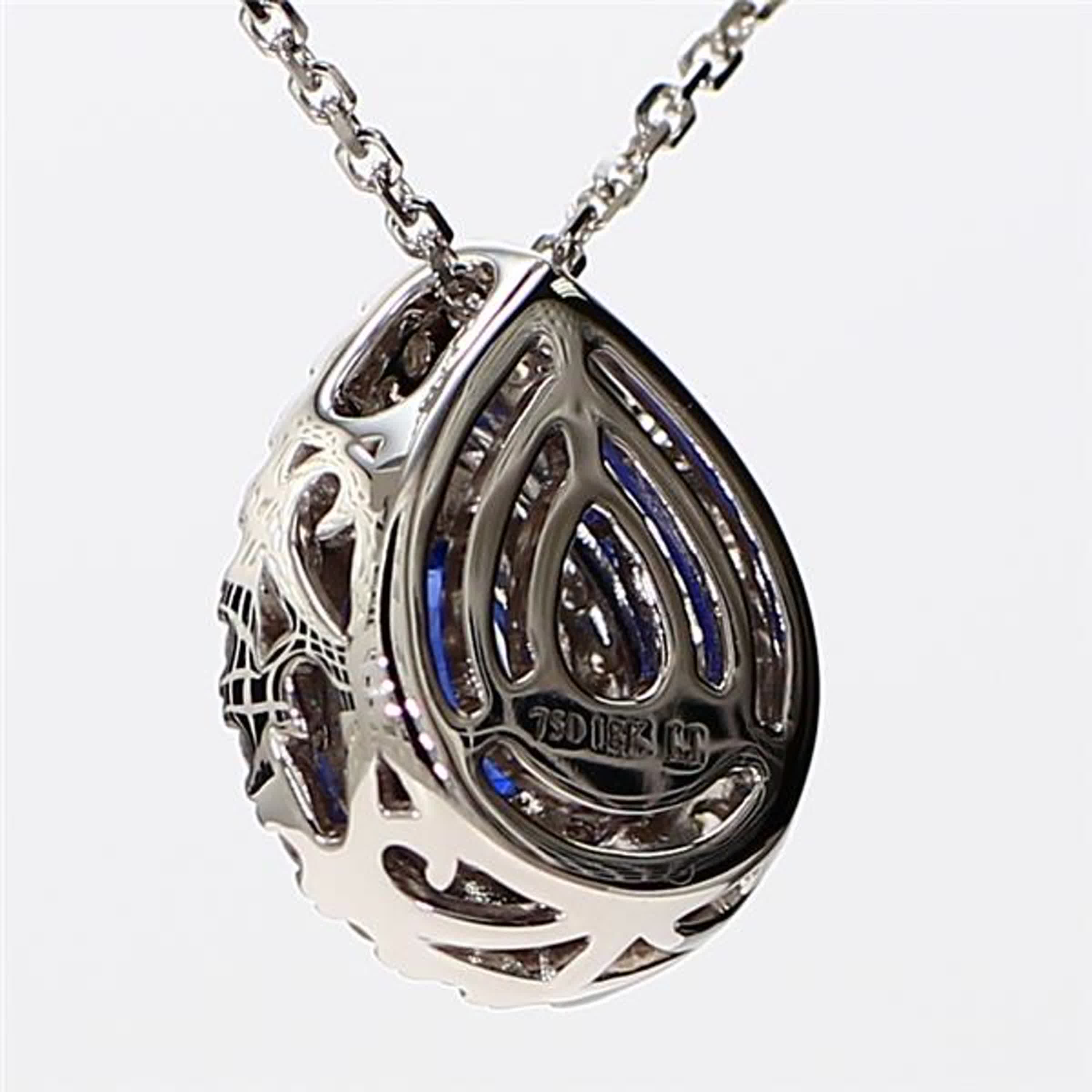 Natural Blue Pear Sapphire and White Diamond 1.40 Carat TW White Gold Pendant