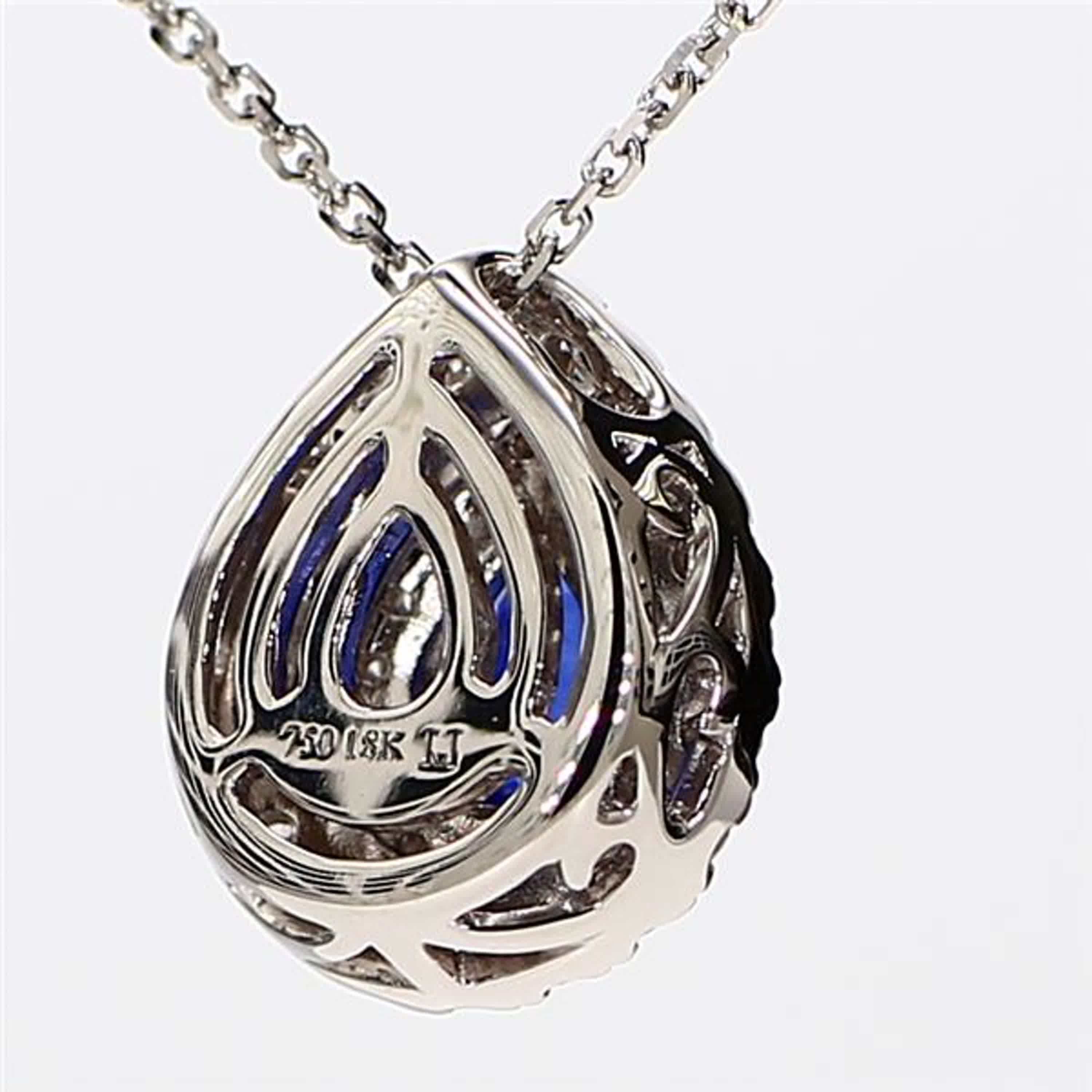Natural Blue Pear Sapphire and White Diamond 1.40 Carat TW White Gold Pendant