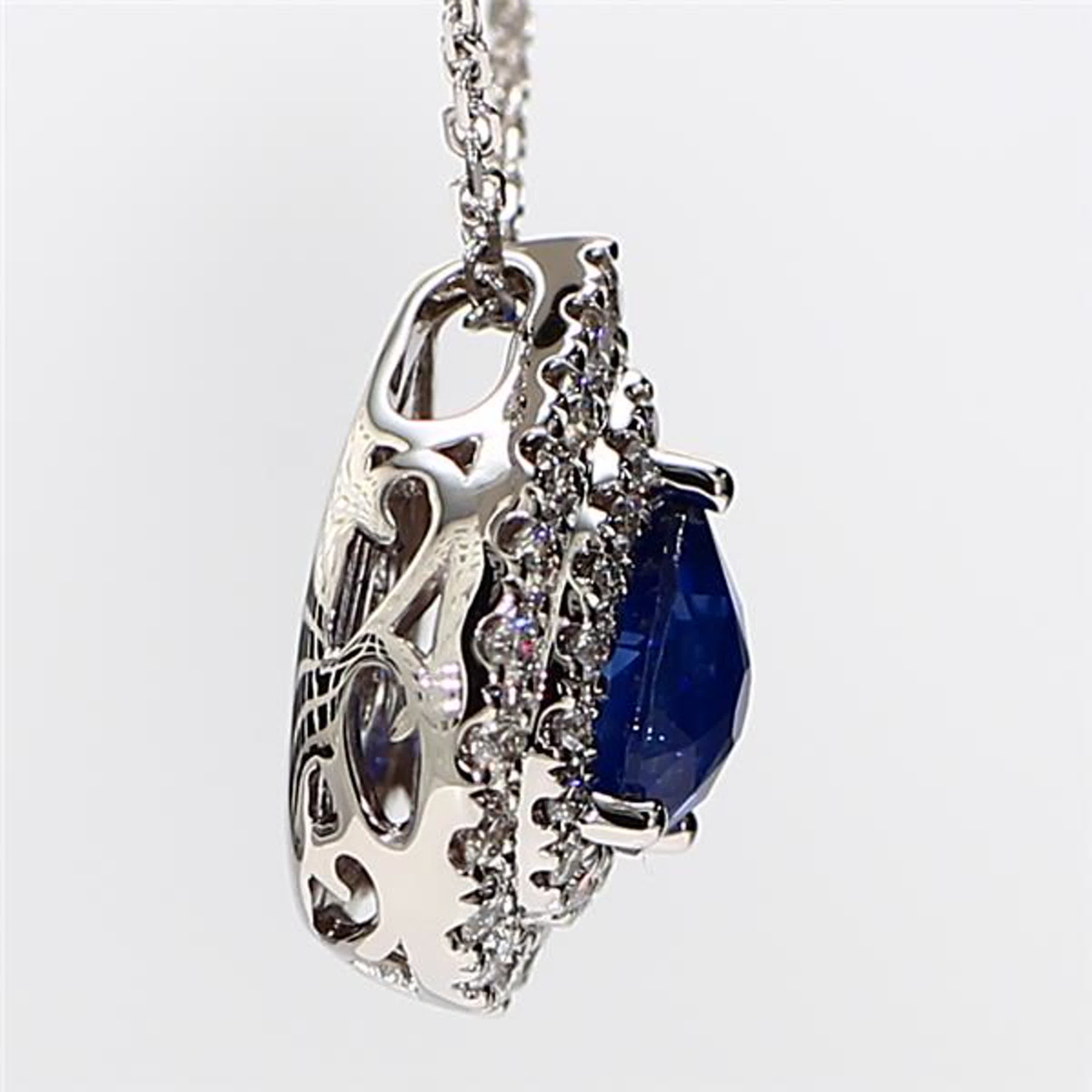 Natural Blue Pear Sapphire and White Diamond 1.40 Carat TW White Gold Pendant