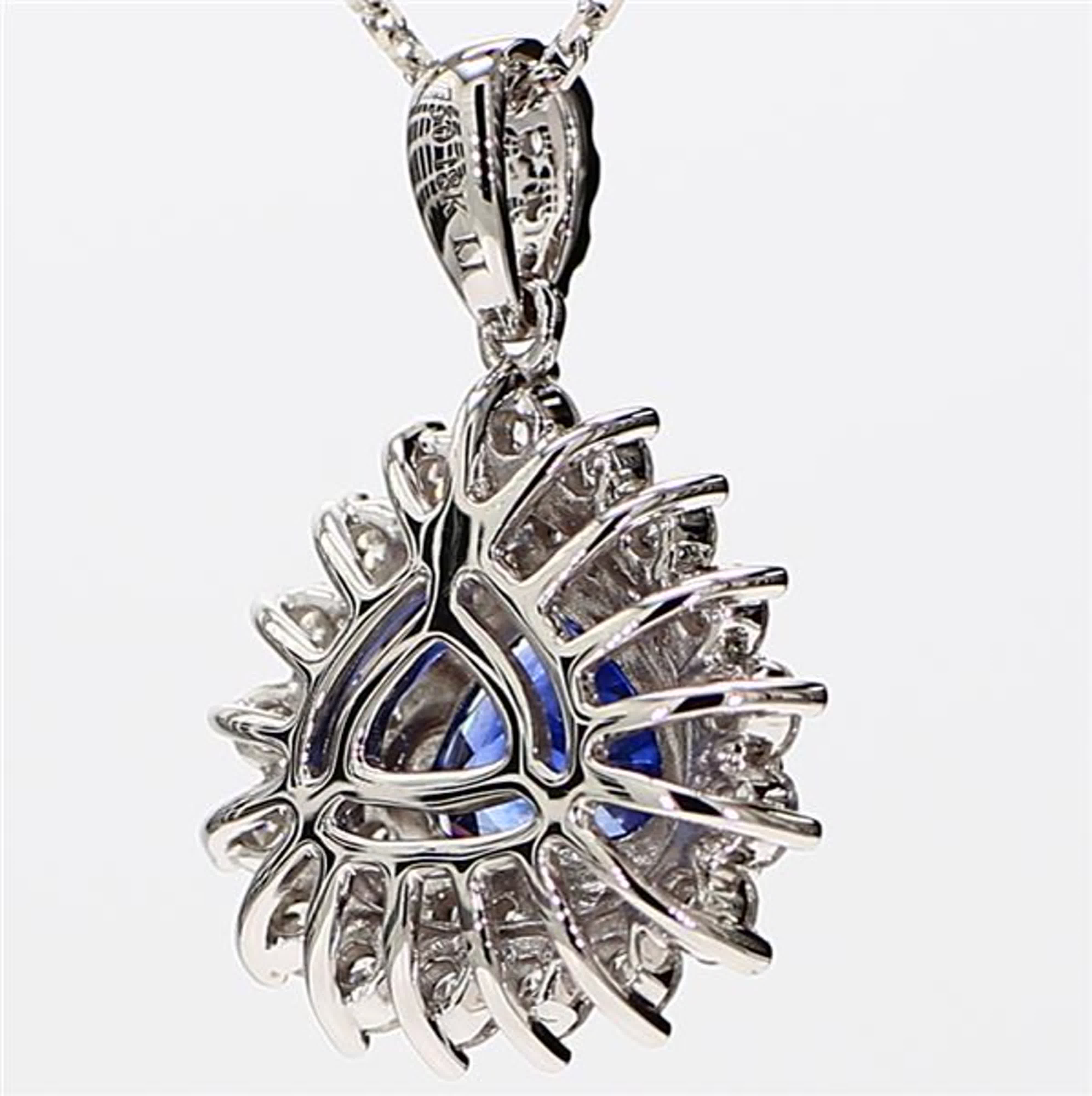 Natural Blue Trillion Sapphire and White Diamond 2.17 Carat TW Gold Pendant