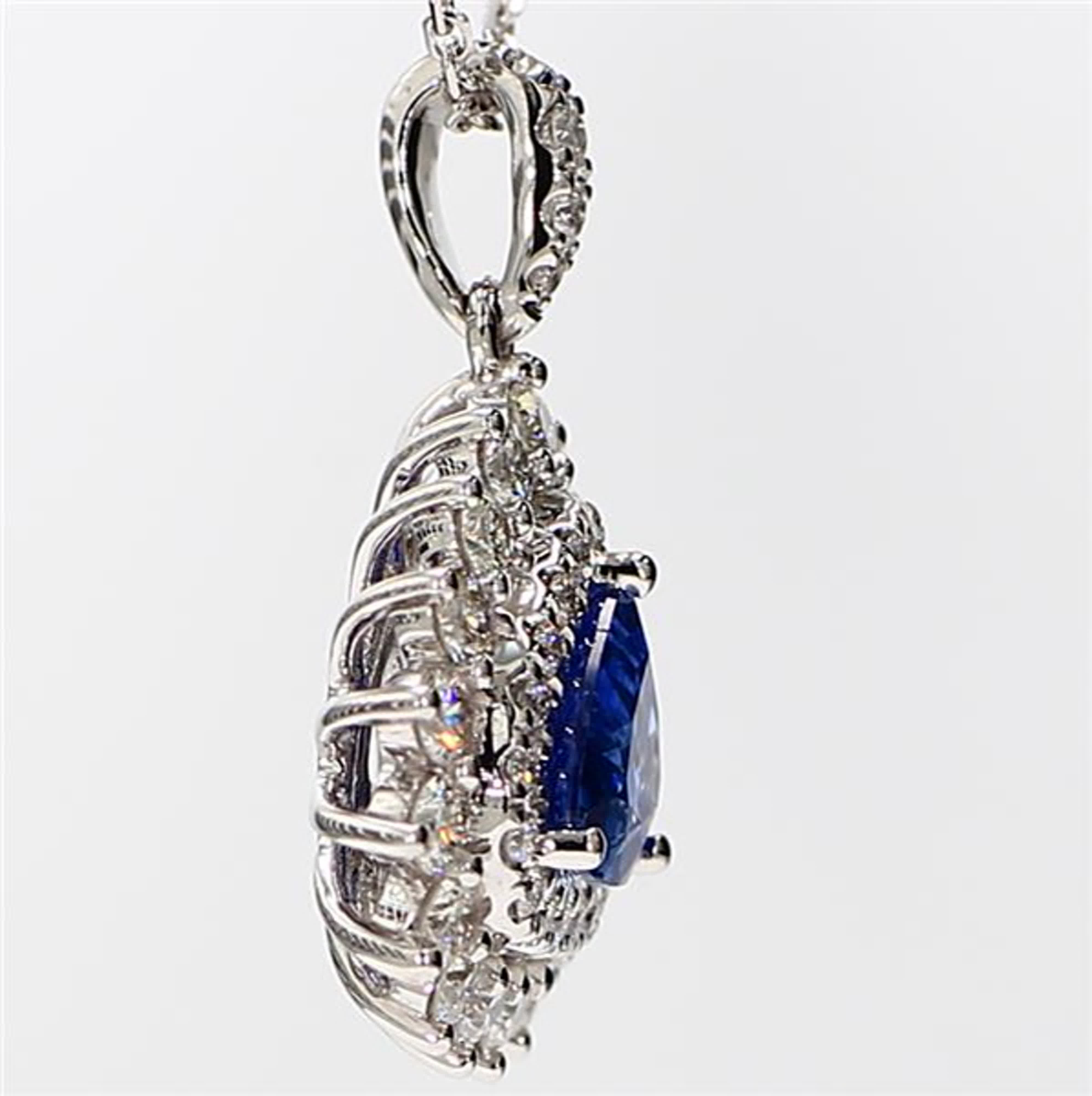 Natural Blue Trillion Sapphire and White Diamond 2.17 Carat TW Gold Pendant