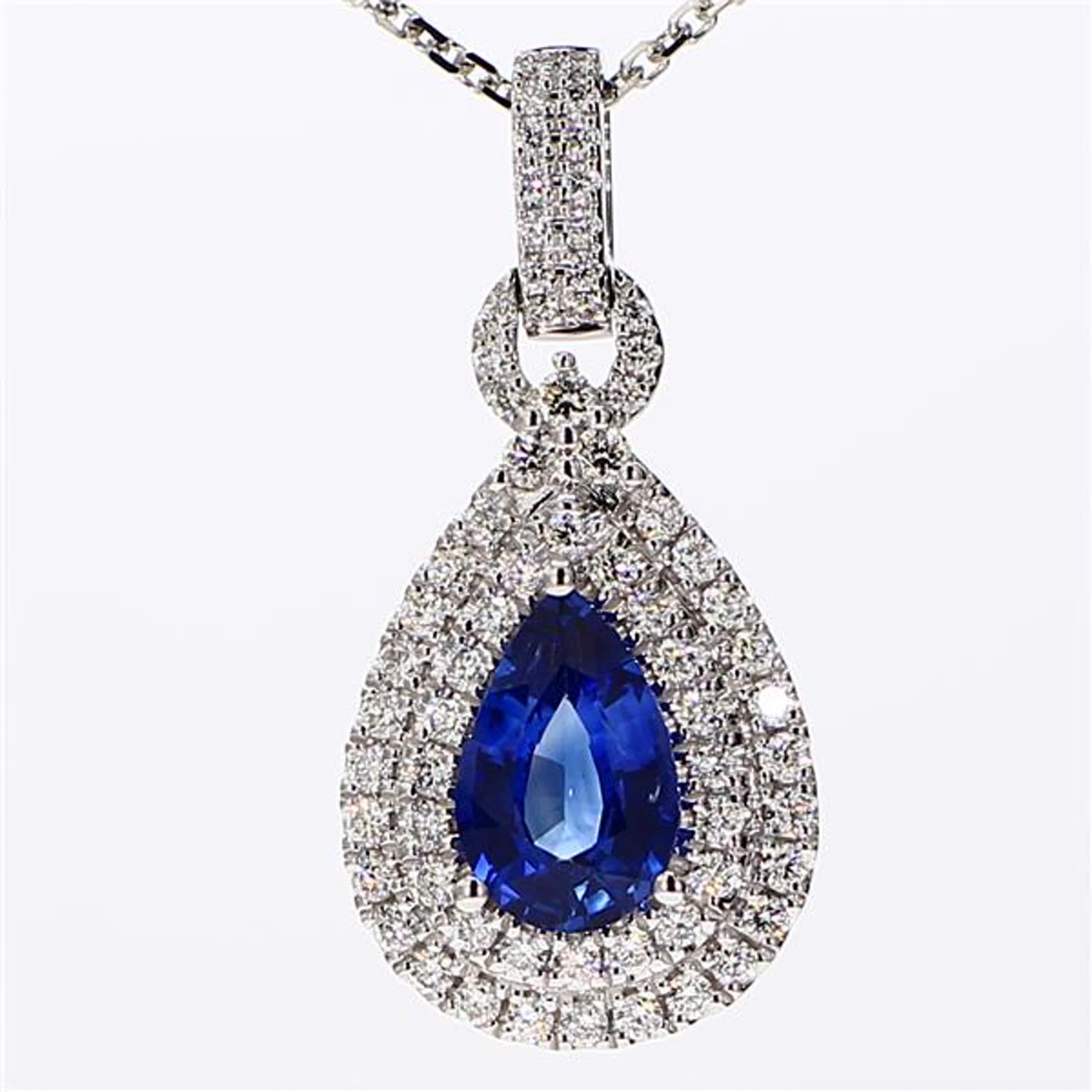 Natural Blue Pear Sapphire and White Diamond 1.87 Carat TW White Gold Pendant