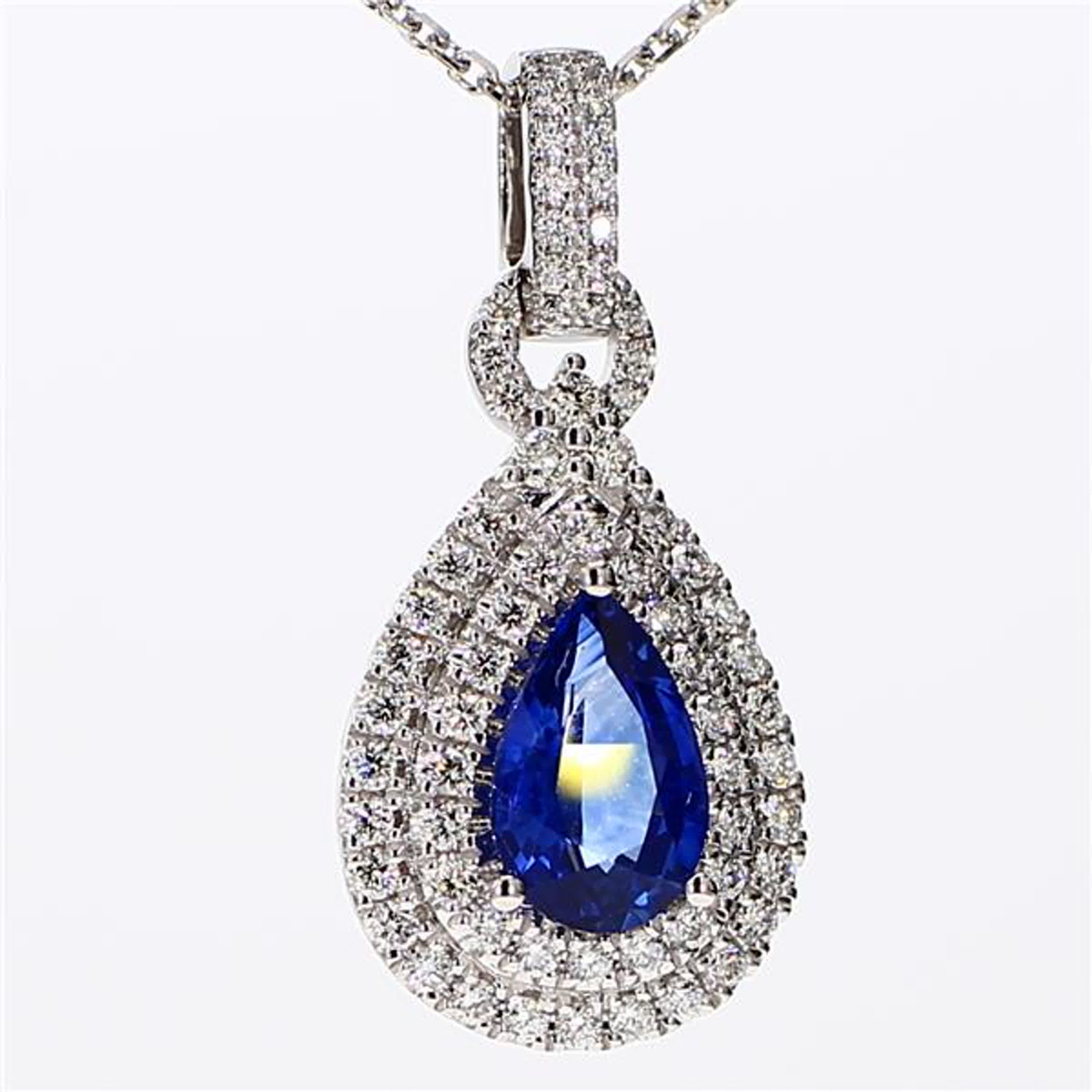 Natural Blue Pear Sapphire and White Diamond 1.87 Carat TW White Gold Pendant