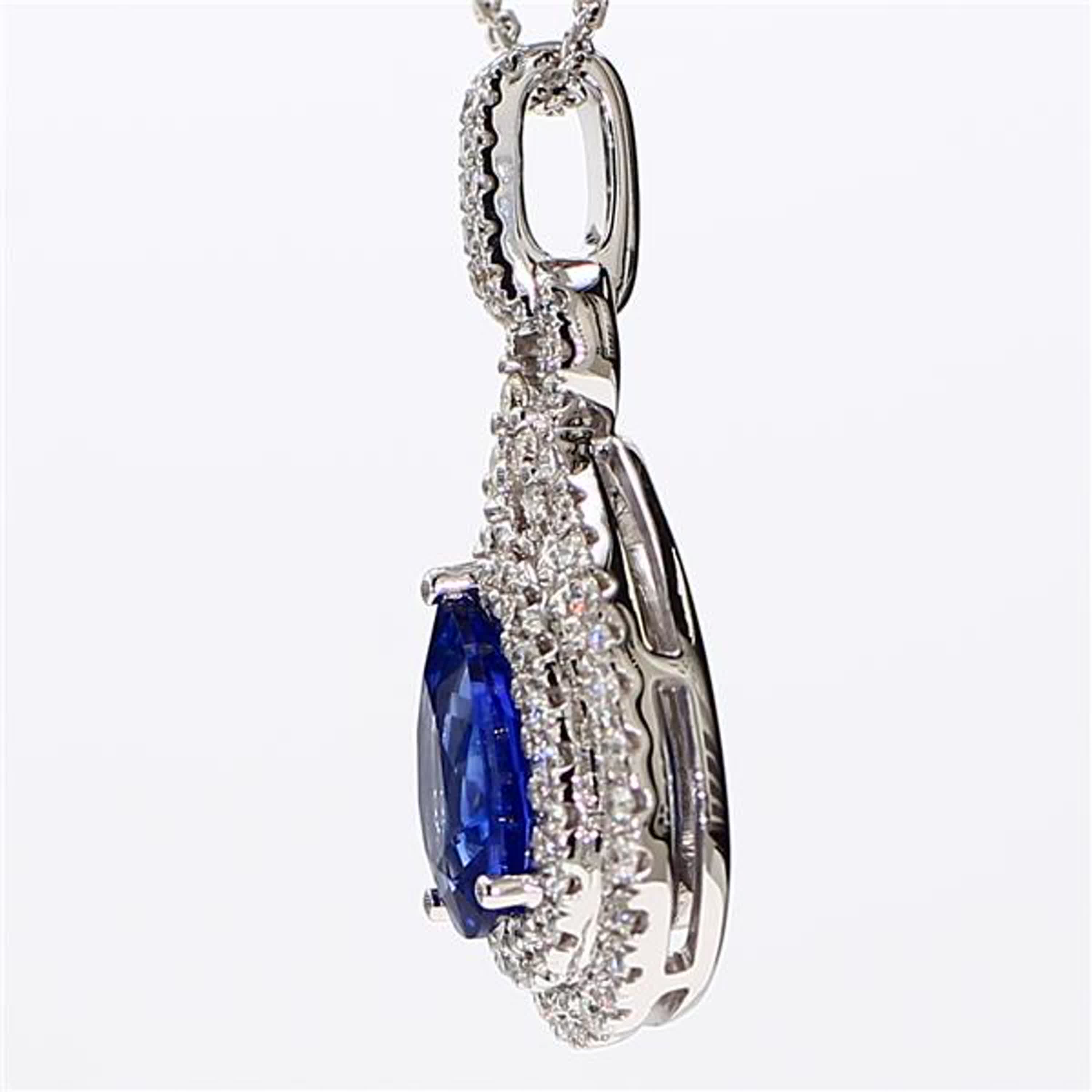 Natural Blue Pear Sapphire and White Diamond 1.87 Carat TW White Gold Pendant