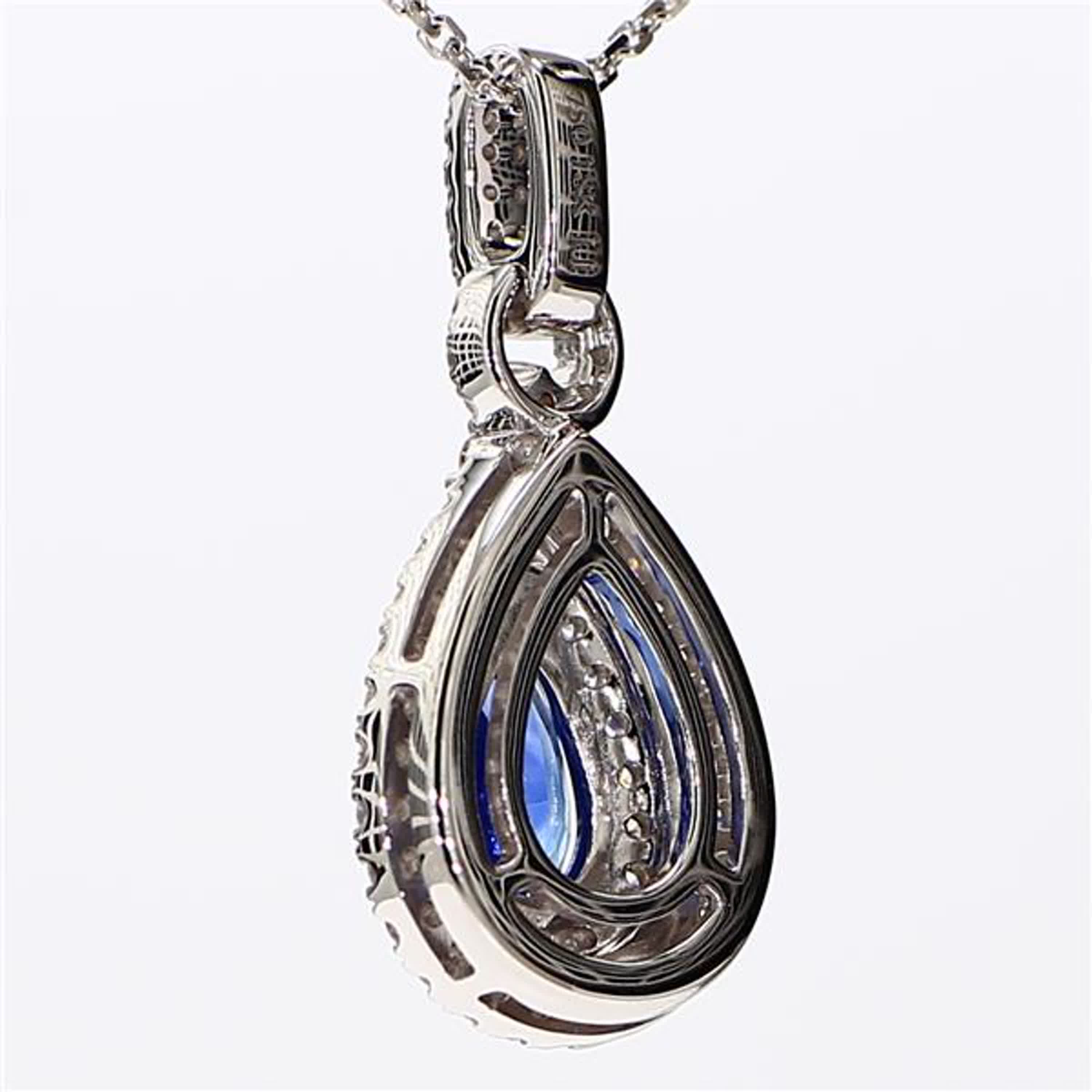 Natural Blue Pear Sapphire and White Diamond 1.87 Carat TW White Gold Pendant