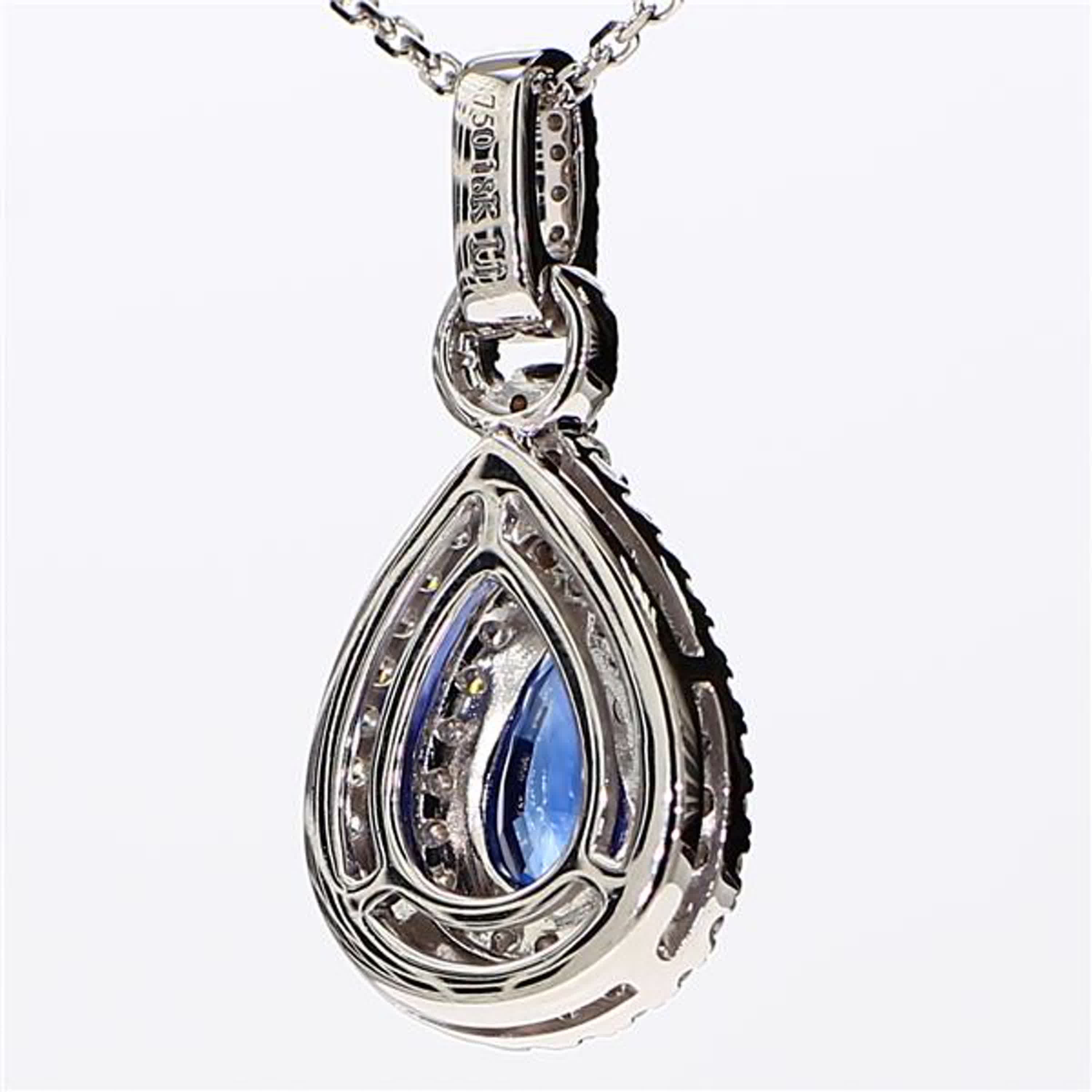 Natural Blue Pear Sapphire and White Diamond 1.87 Carat TW White Gold Pendant