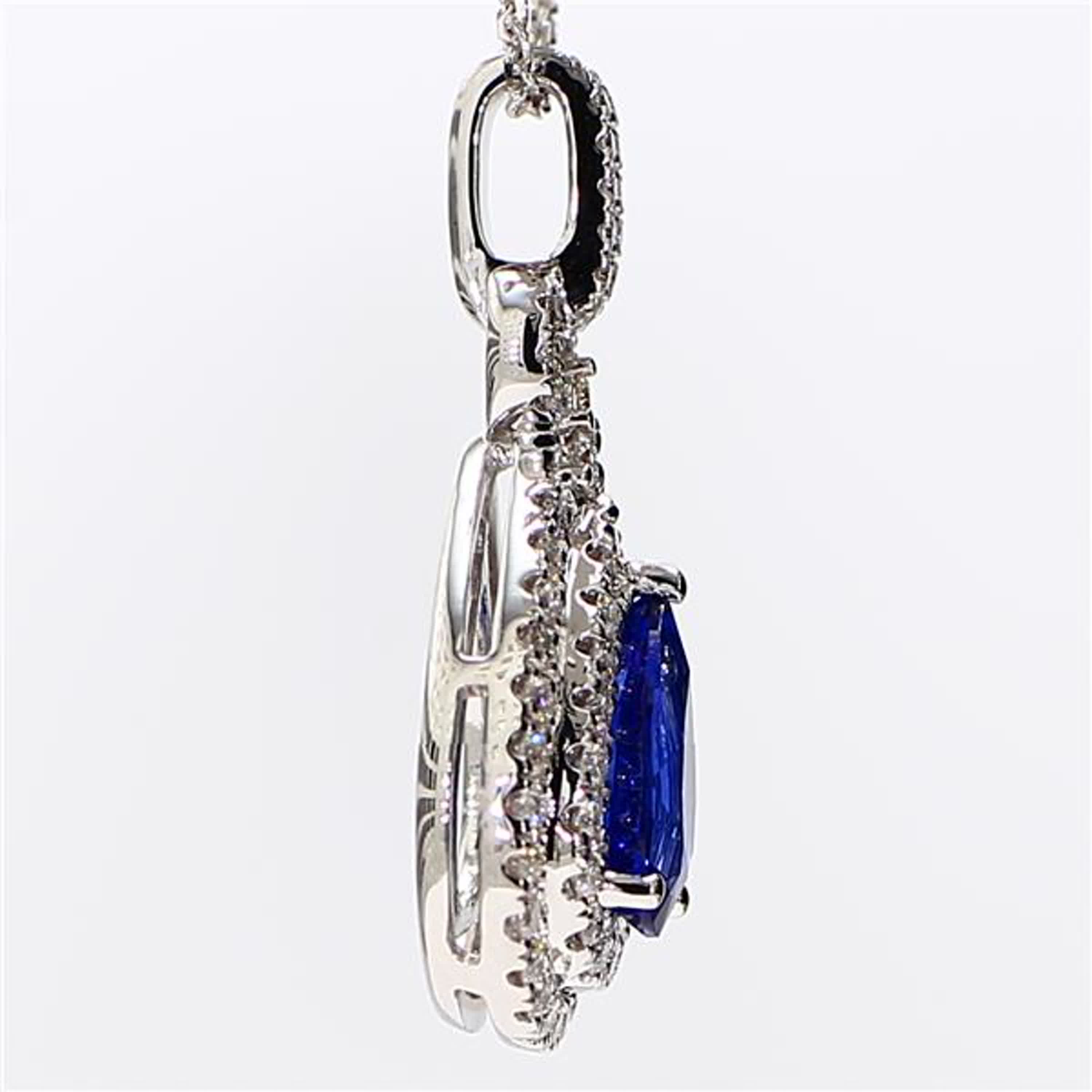 Natural Blue Pear Sapphire and White Diamond 1.87 Carat TW White Gold Pendant