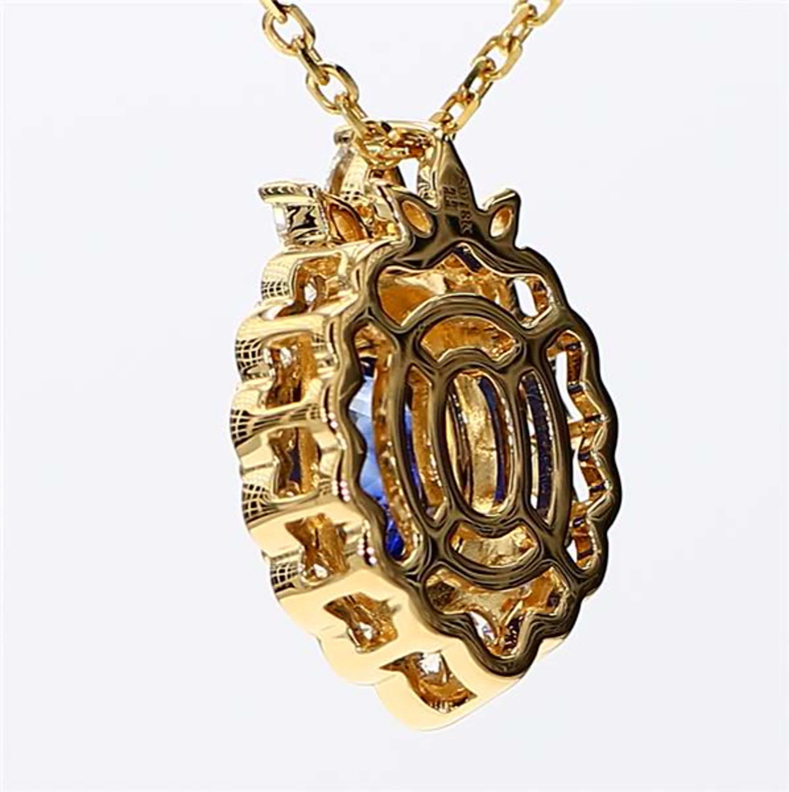 Natural Blue Oval Sapphire and White Diamond 2.09 Carat TW Yellow Gold Pendant