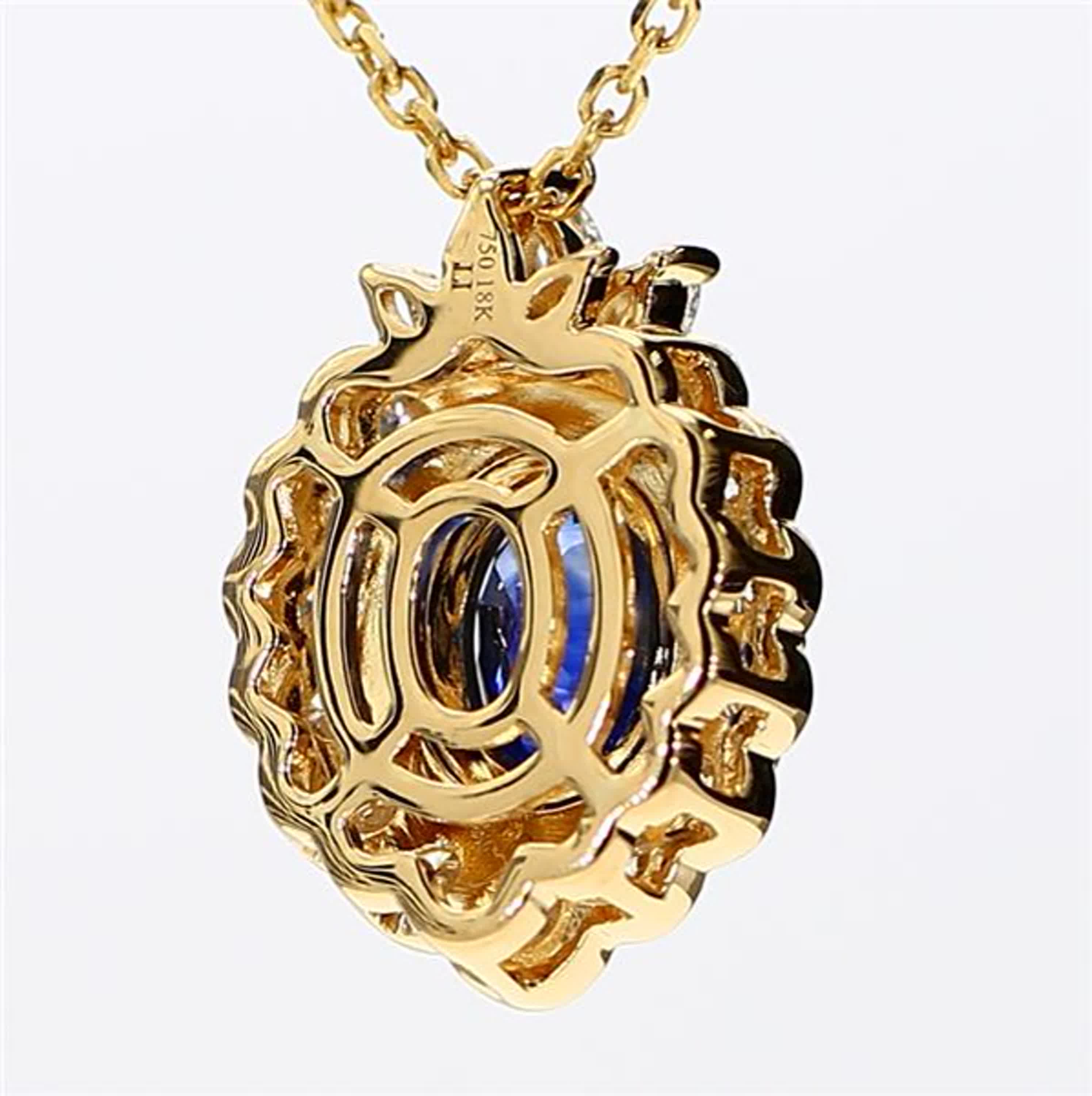Natural Blue Oval Sapphire and White Diamond 2.09 Carat TW Yellow Gold Pendant