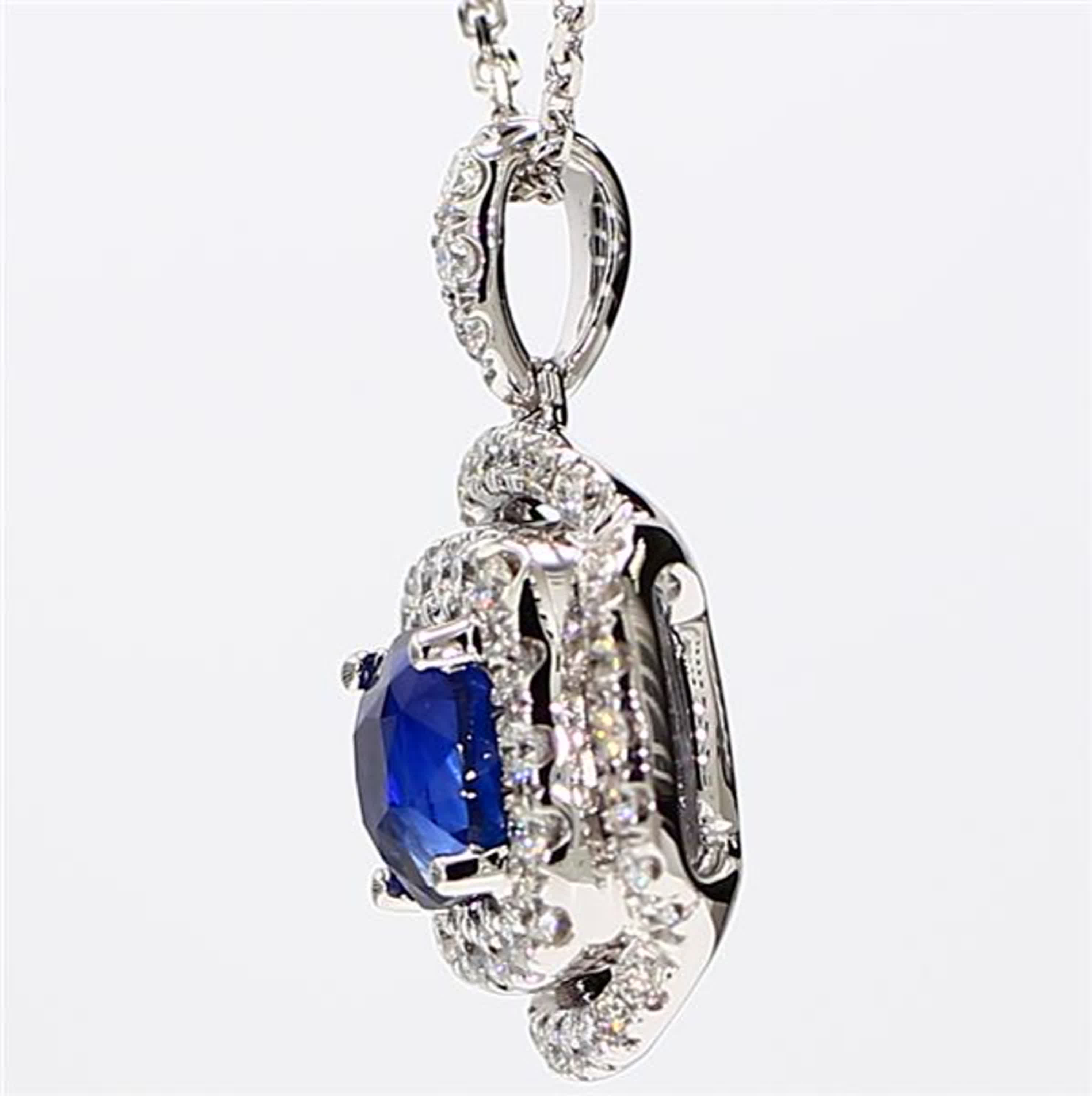 Natural Blue Cushion Sapphire and White Diamond 1.96 Carat TW White Gold Pendant