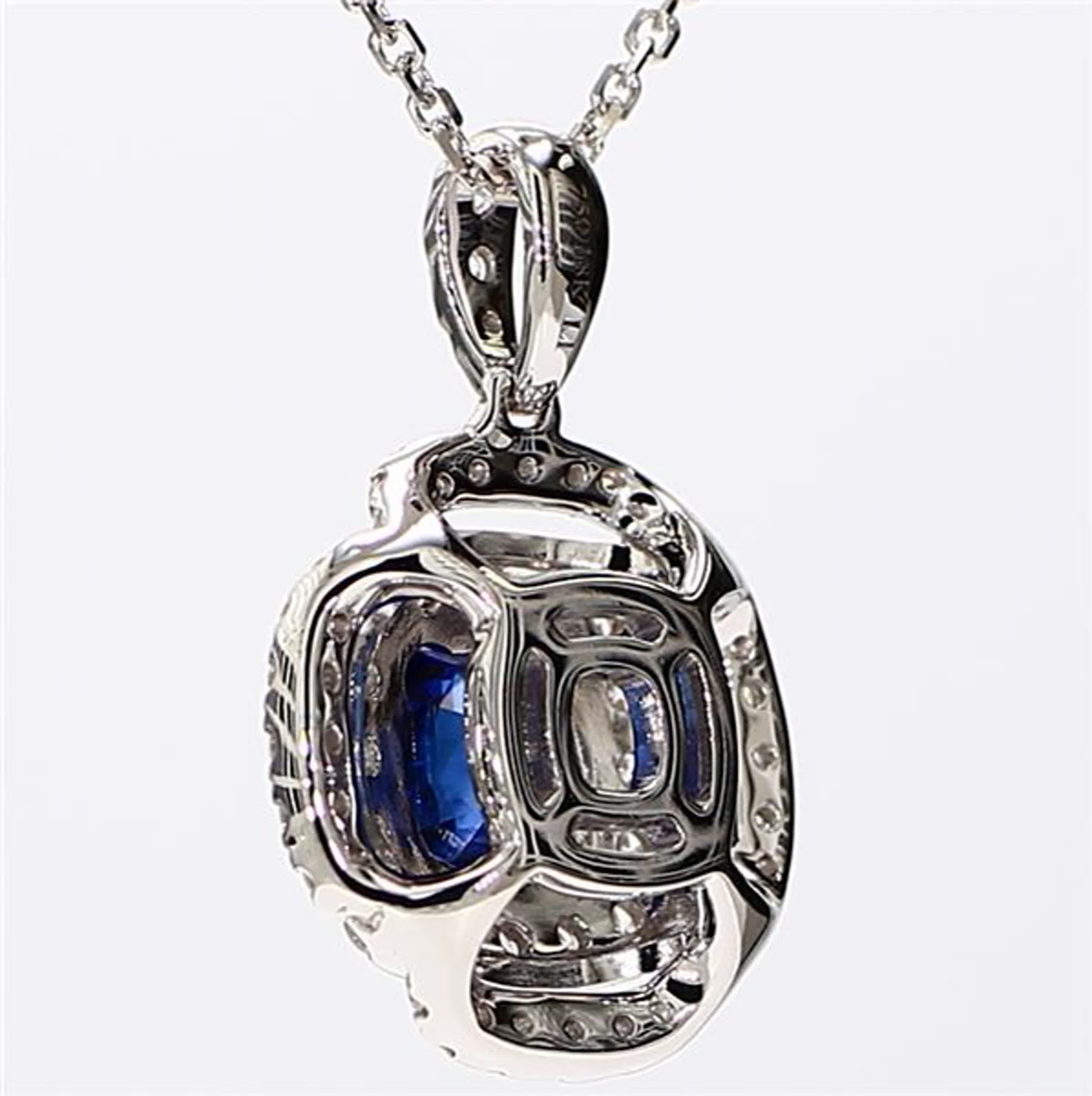 Natural Blue Cushion Sapphire and White Diamond 1.96 Carat TW White Gold Pendant