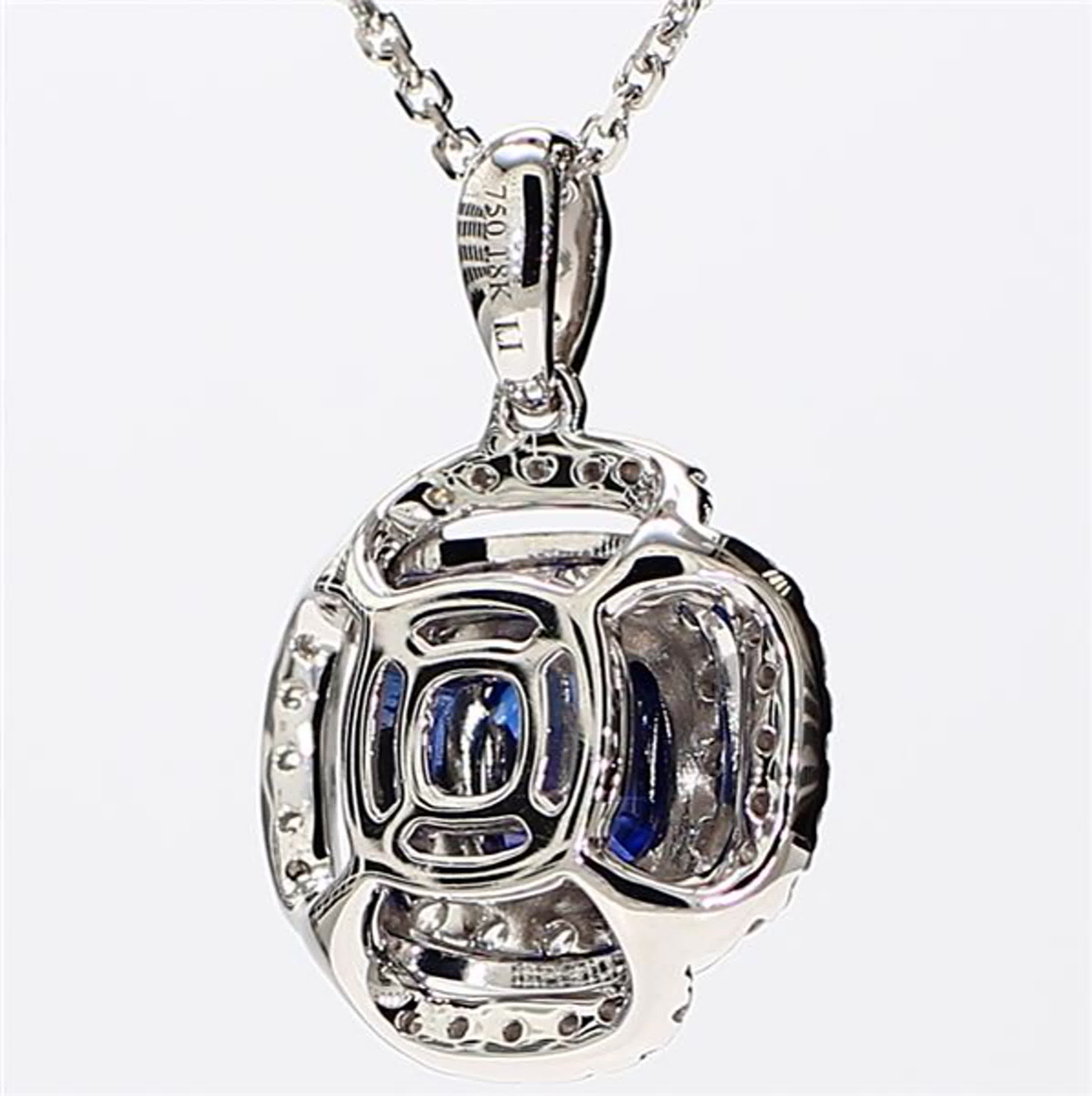 Natural Blue Cushion Sapphire and White Diamond 1.96 Carat TW White Gold Pendant