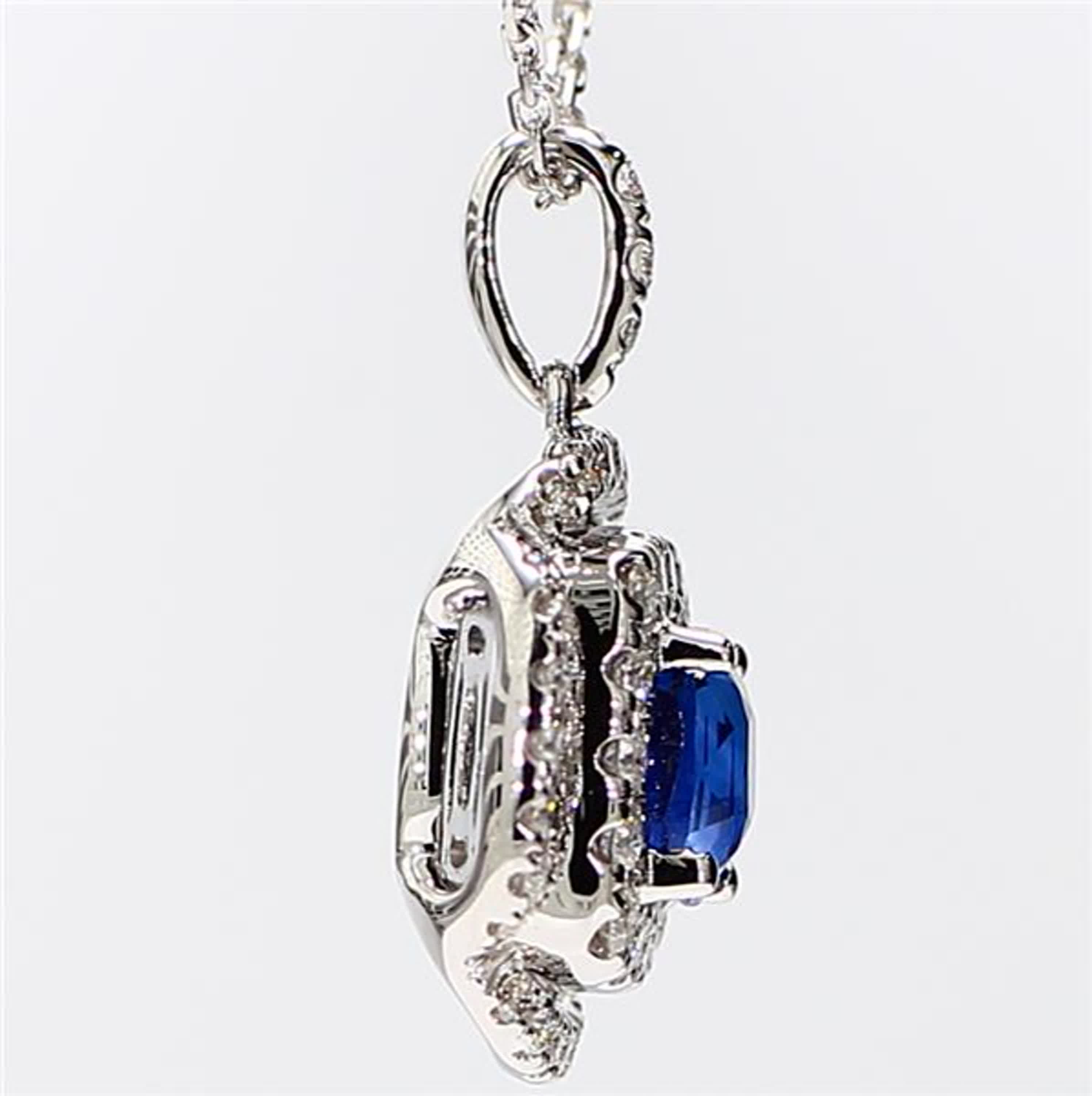 Natural Blue Cushion Sapphire and White Diamond 1.96 Carat TW White Gold Pendant