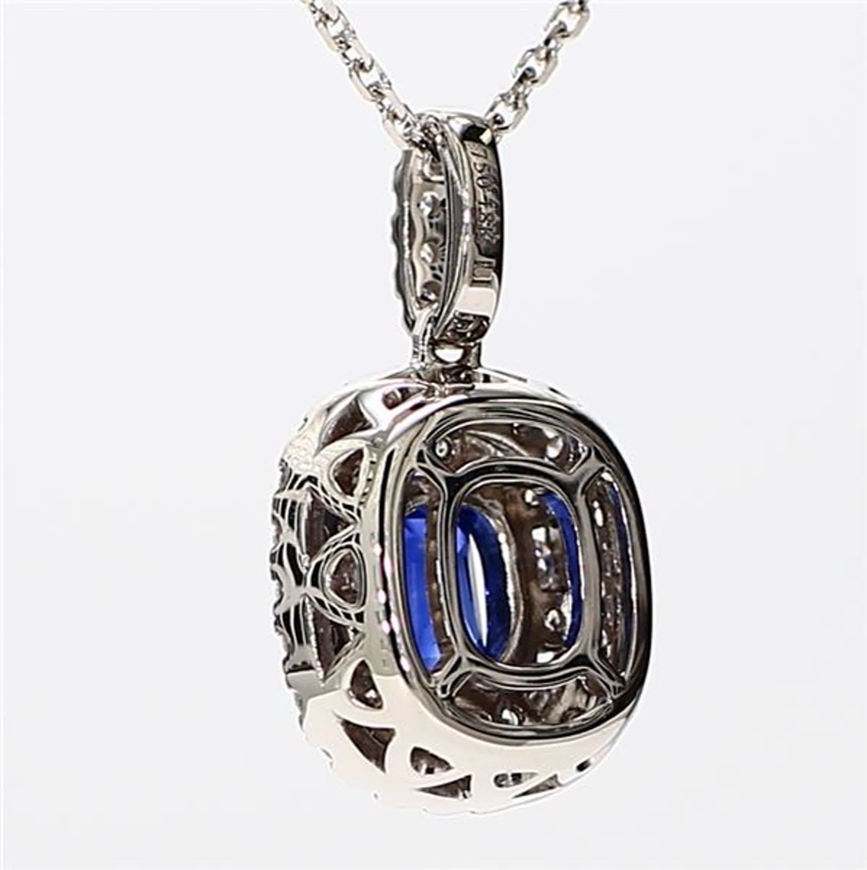 Natural Blue Cushion Sapphire and White Diamond 1.53 Carat TW White Gold Pendant
