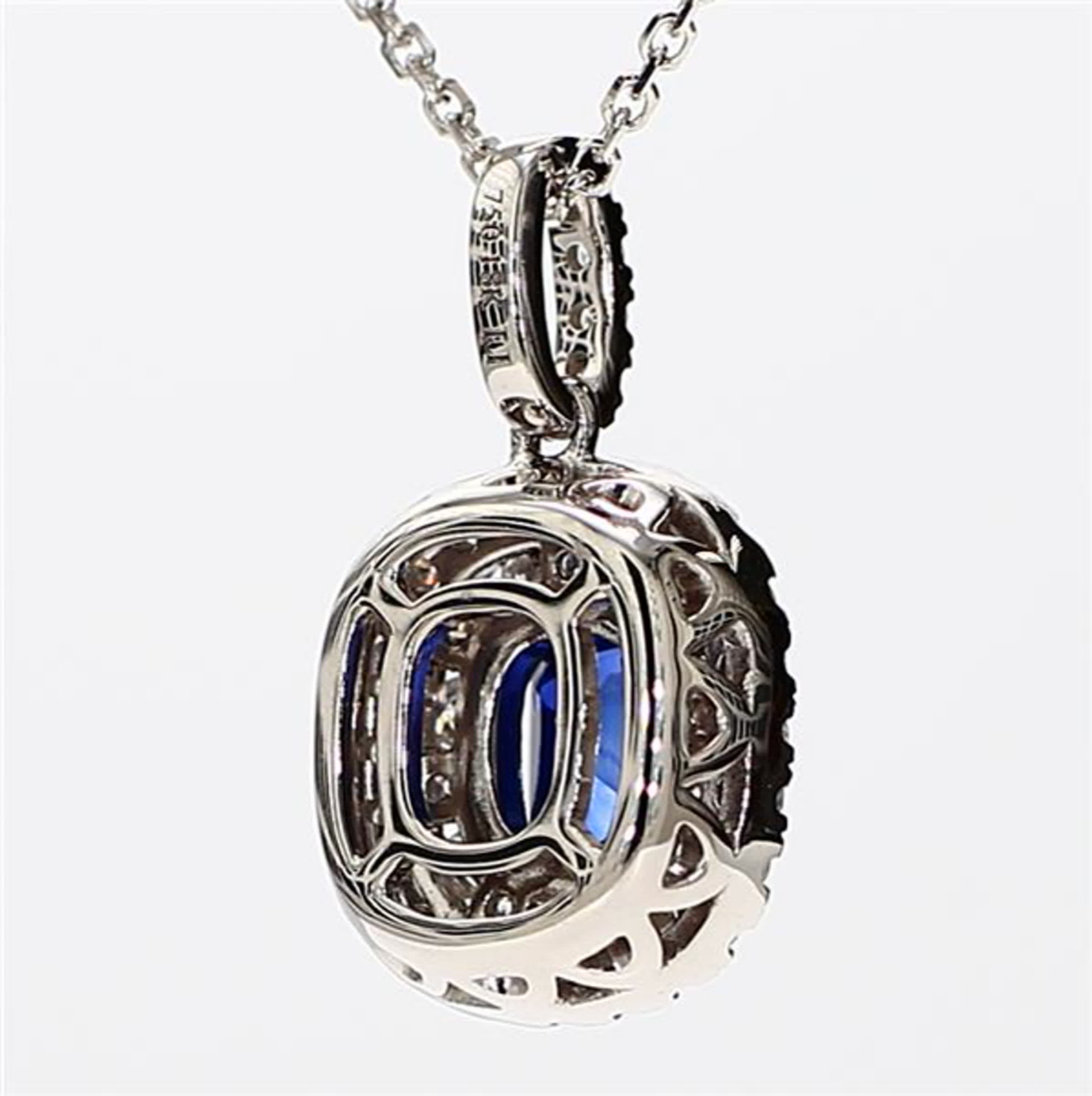Natural Blue Cushion Sapphire and White Diamond 1.53 Carat TW White Gold Pendant