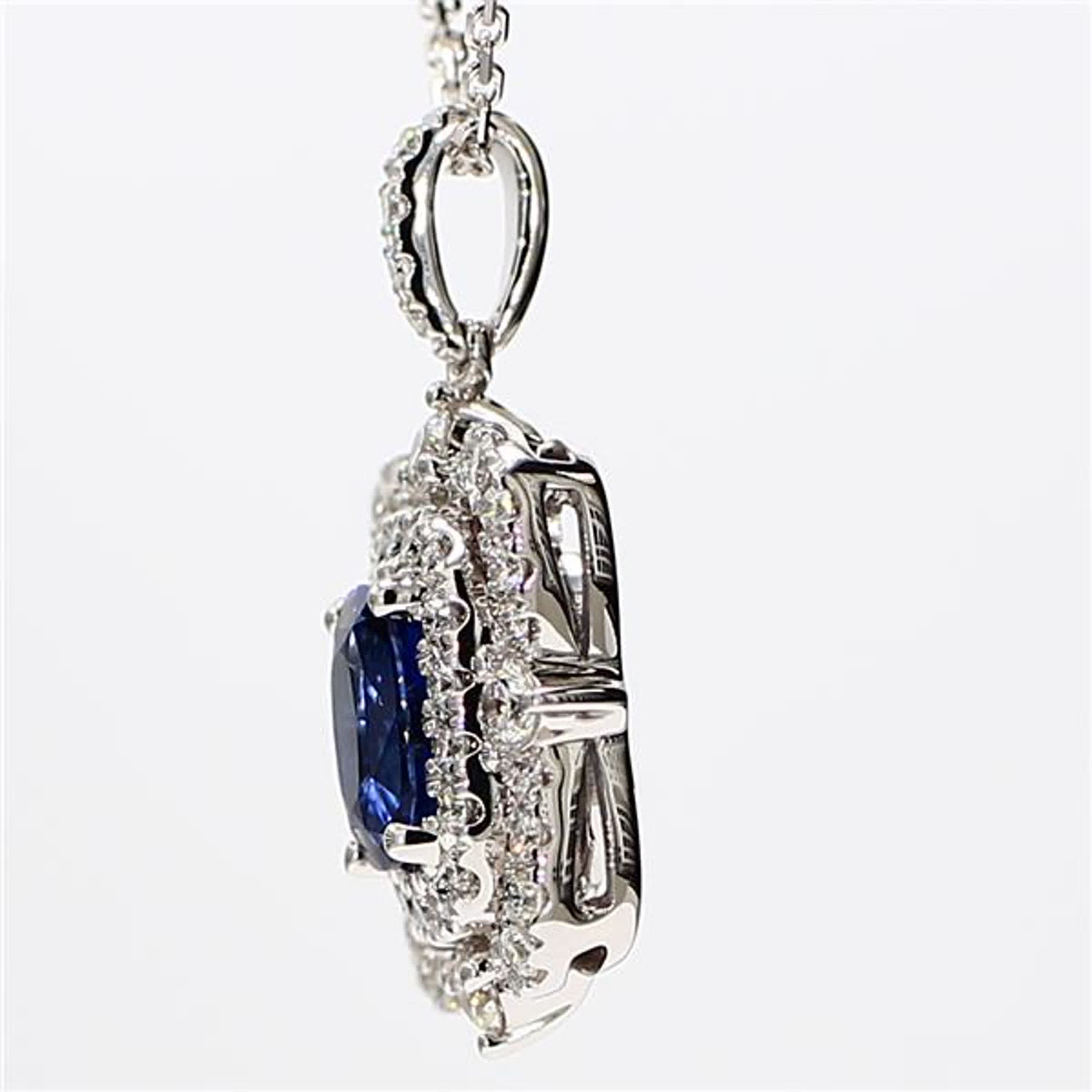 Natural Blue Cushion Sapphire and White Diamond 1.62 Carat TW White Gold Pendant