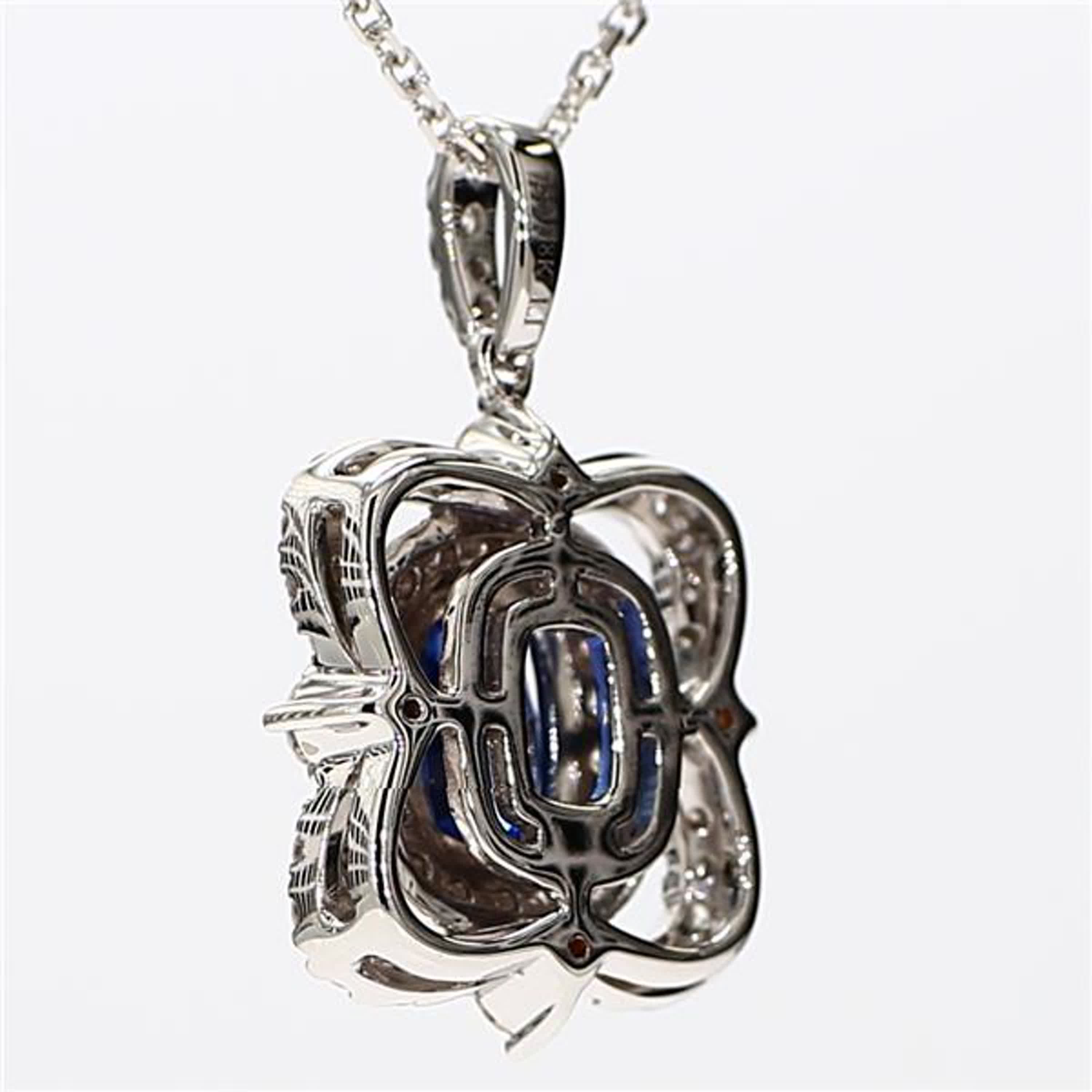 Natural Blue Cushion Sapphire and White Diamond 1.62 Carat TW White Gold Pendant