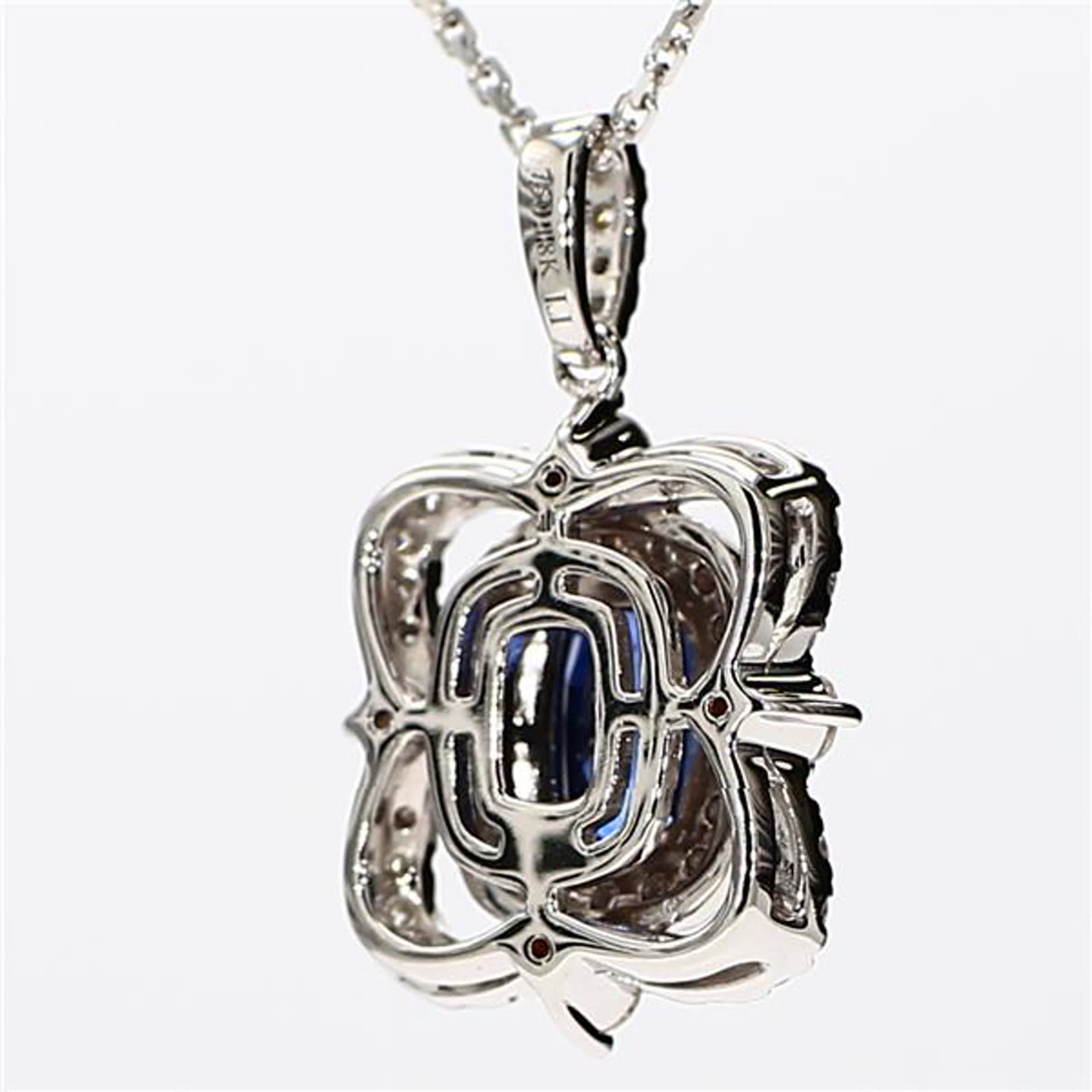 Natural Blue Cushion Sapphire and White Diamond 1.62 Carat TW White Gold Pendant