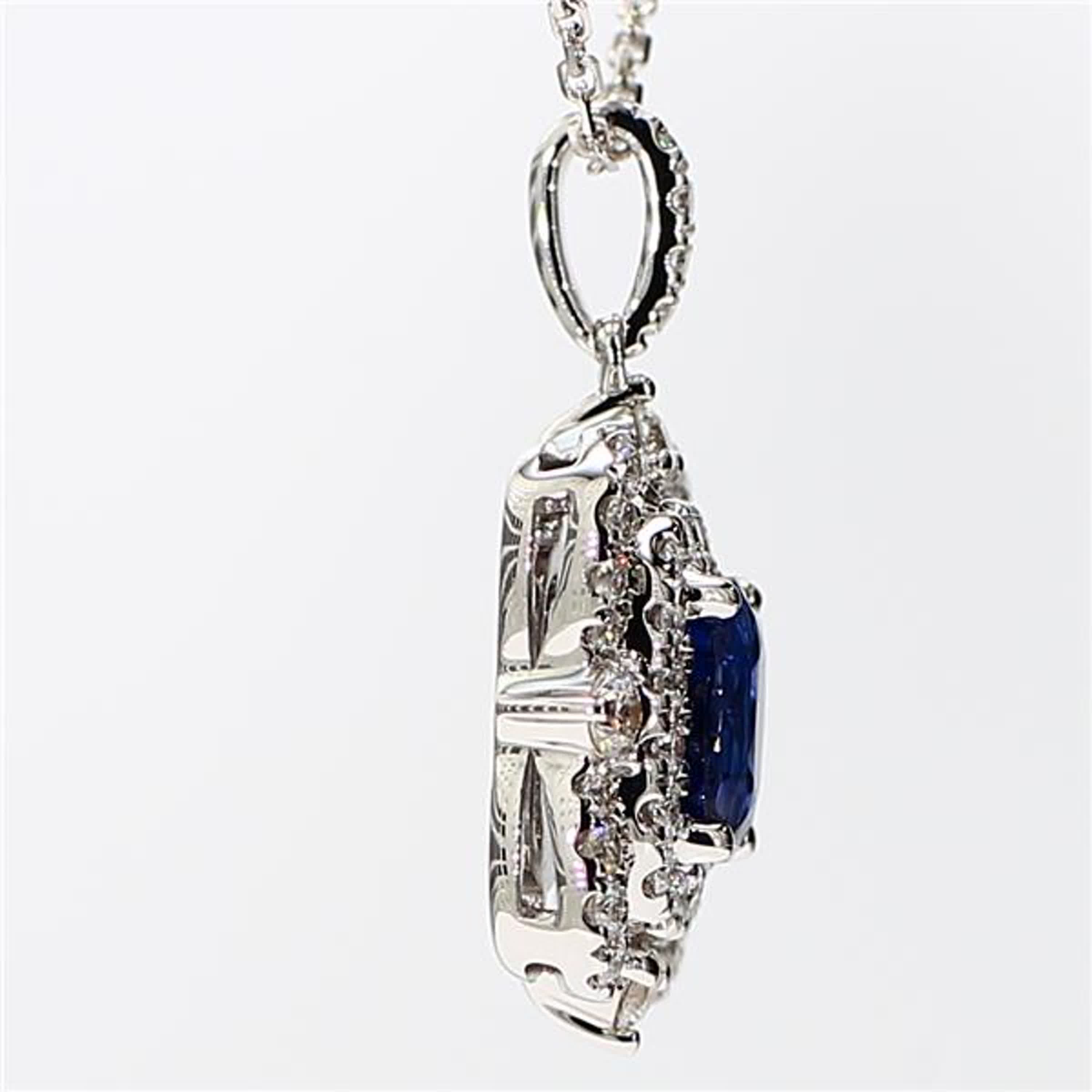 Natural Blue Cushion Sapphire and White Diamond 1.62 Carat TW White Gold Pendant