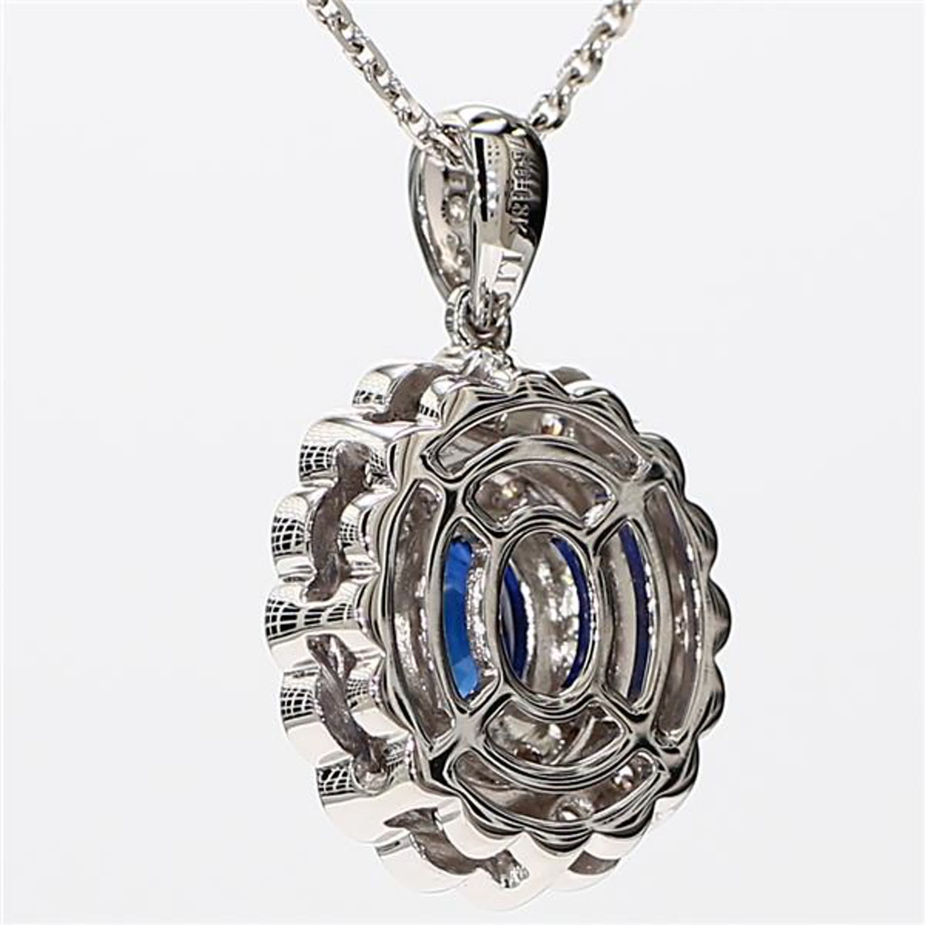 Natural Blue Oval Sapphire and White Diamond 1.66 Carat TW White Gold Pendant