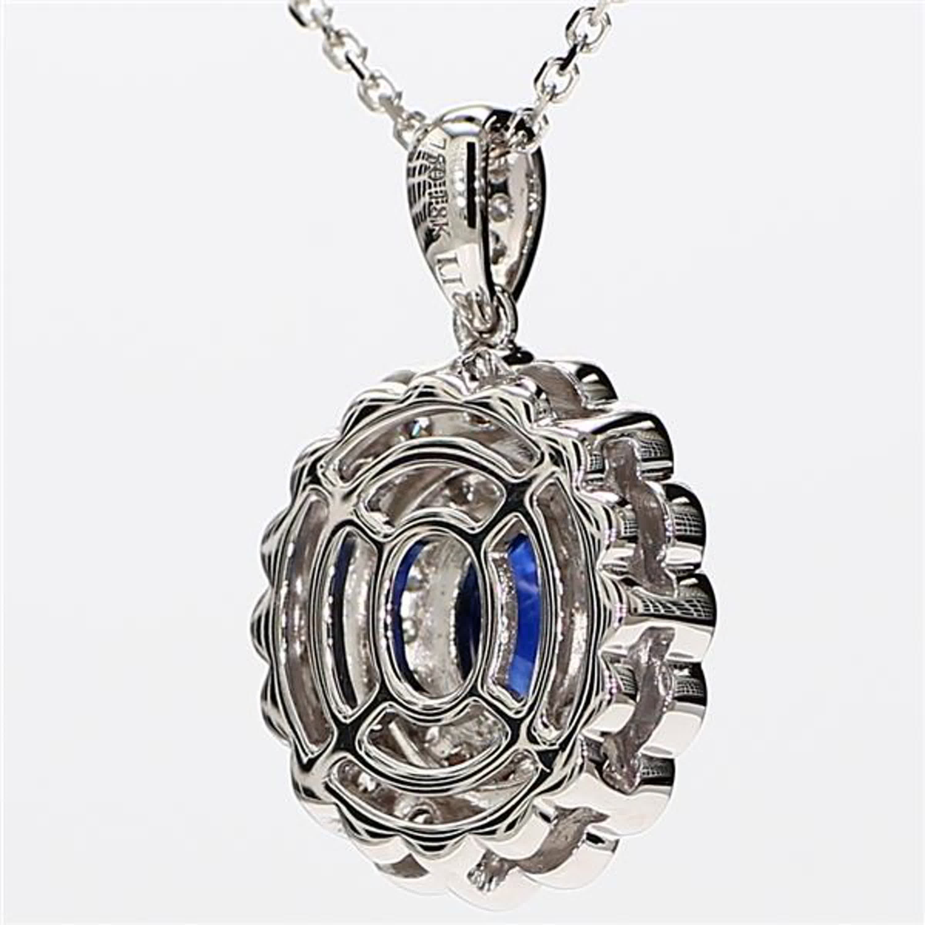 Natural Blue Oval Sapphire and White Diamond 1.66 Carat TW White Gold Pendant