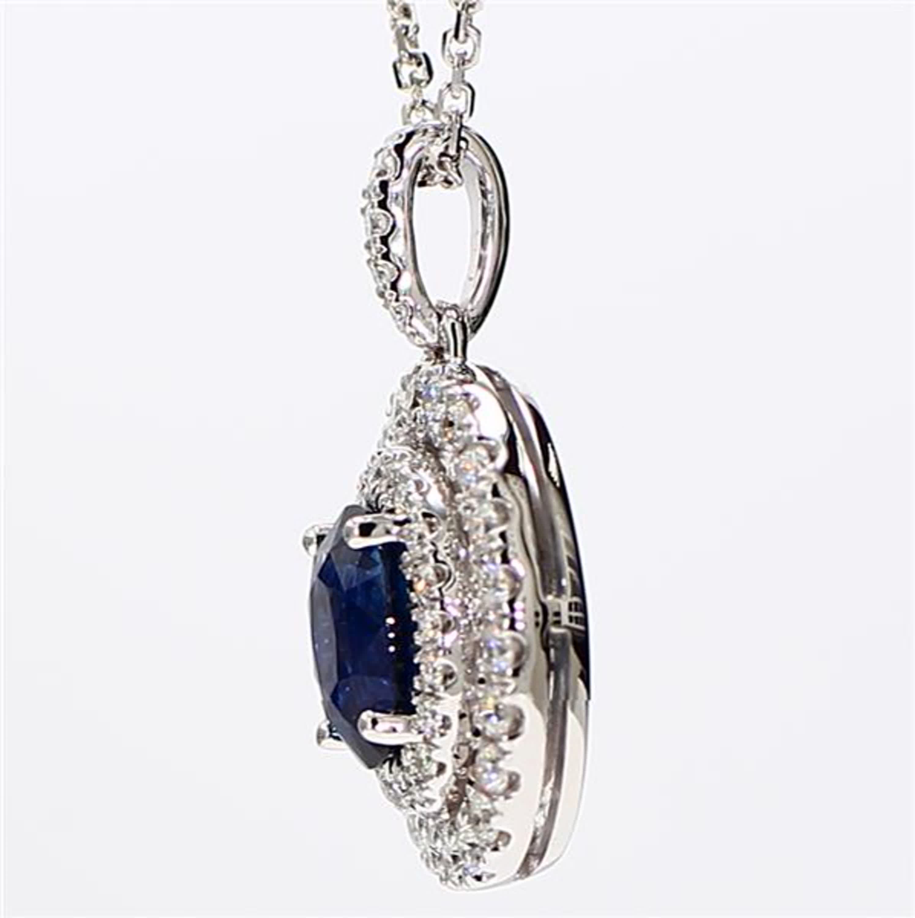 Natural Blue Oval Sapphire and White Diamond 1.58 Carat TW White Gold Pendant