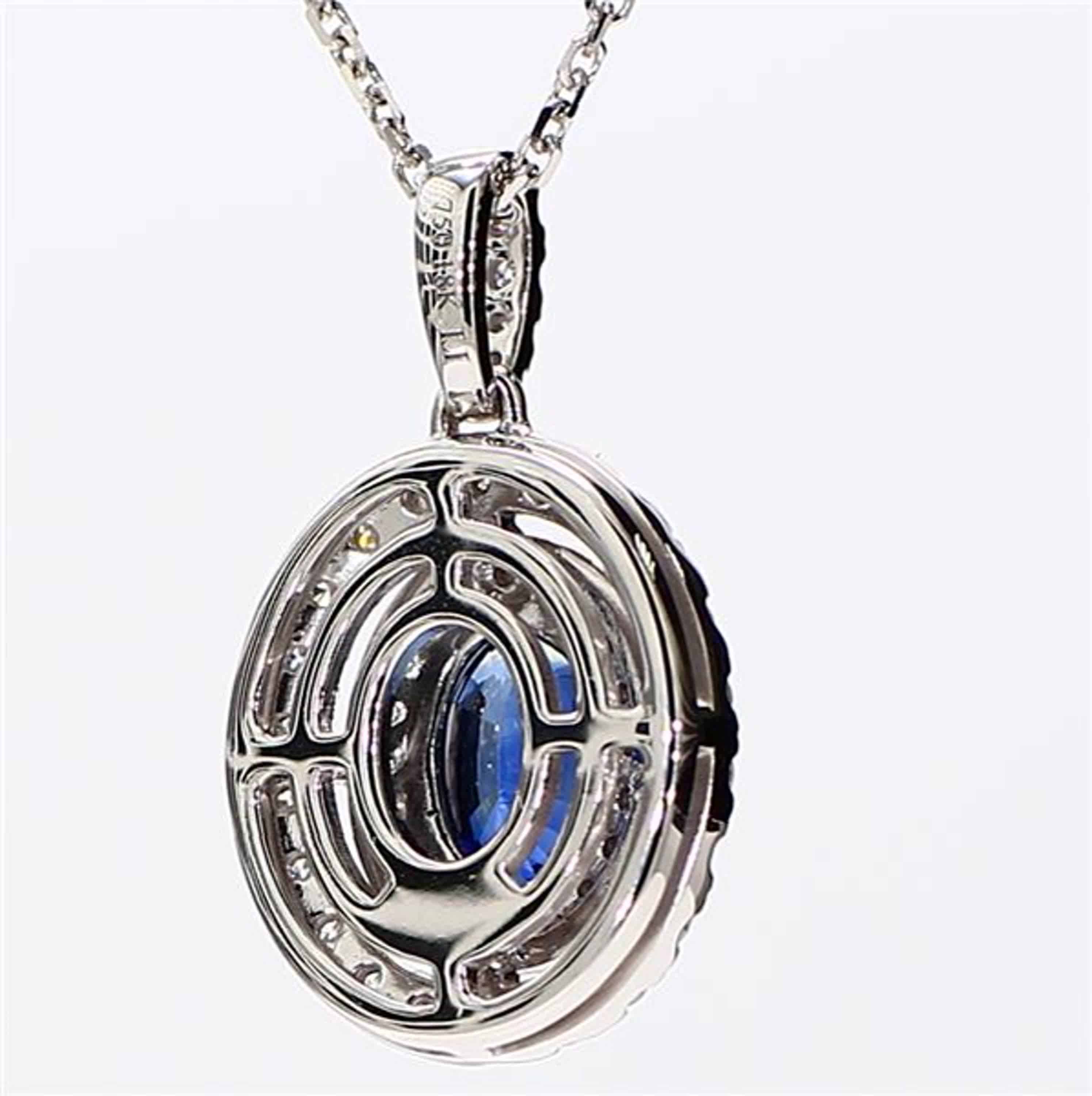 Natural Blue Oval Sapphire and White Diamond 1.58 Carat TW White Gold Pendant