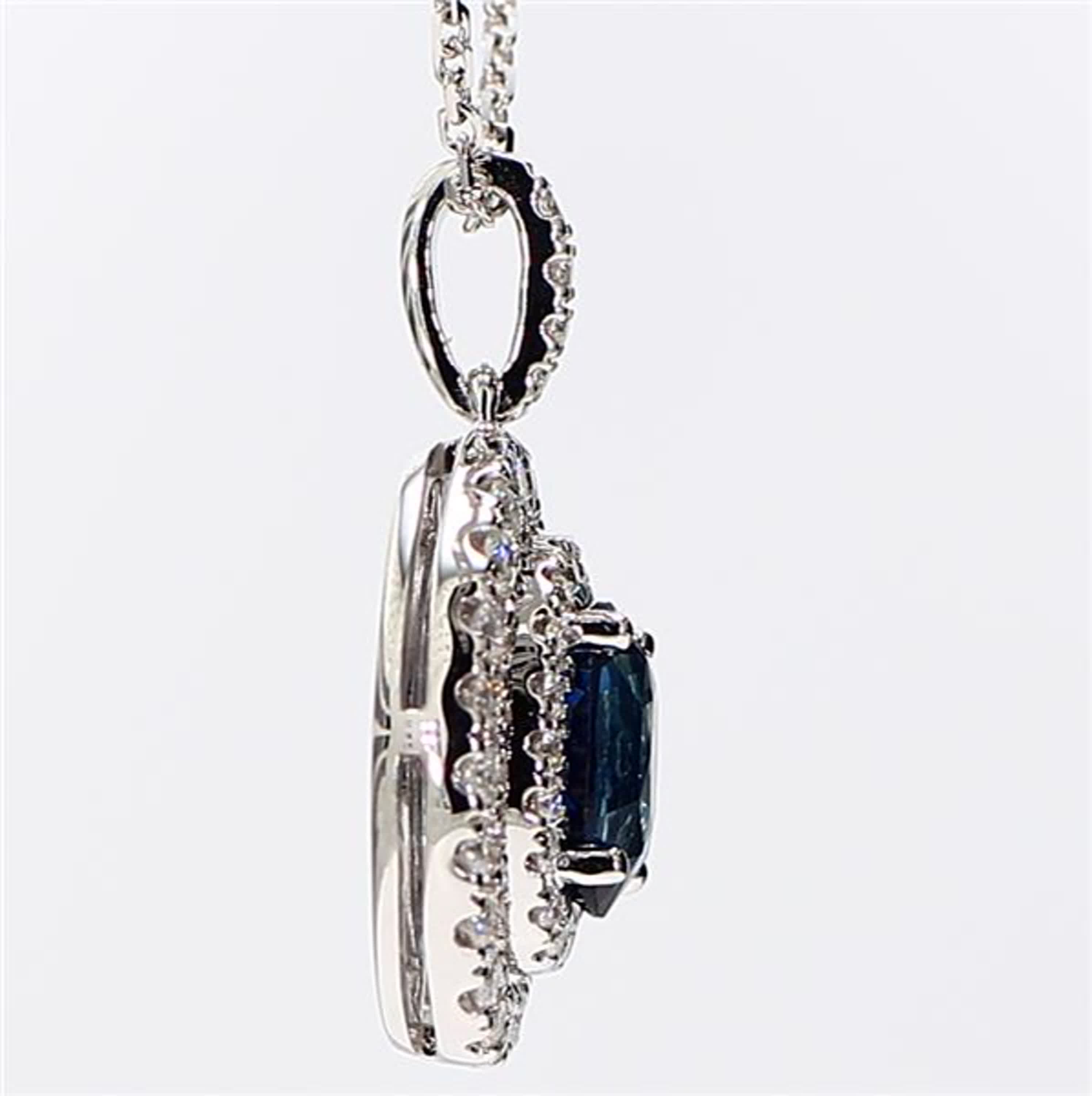 Natural Blue Oval Sapphire and White Diamond 1.58 Carat TW White Gold Pendant