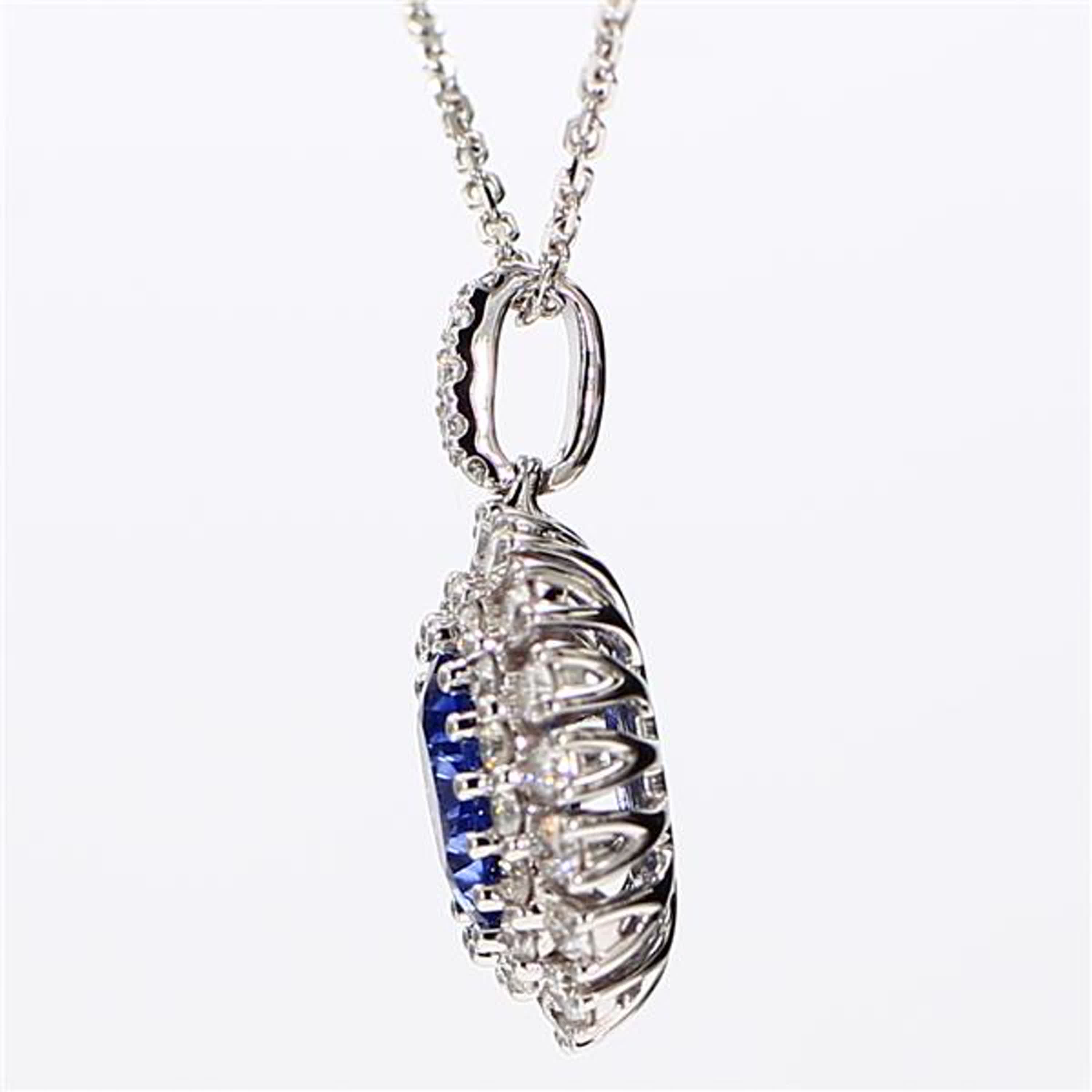 Natural Blue Oval Sapphire and White Diamond 1.86 Carat TW White Gold Pendant