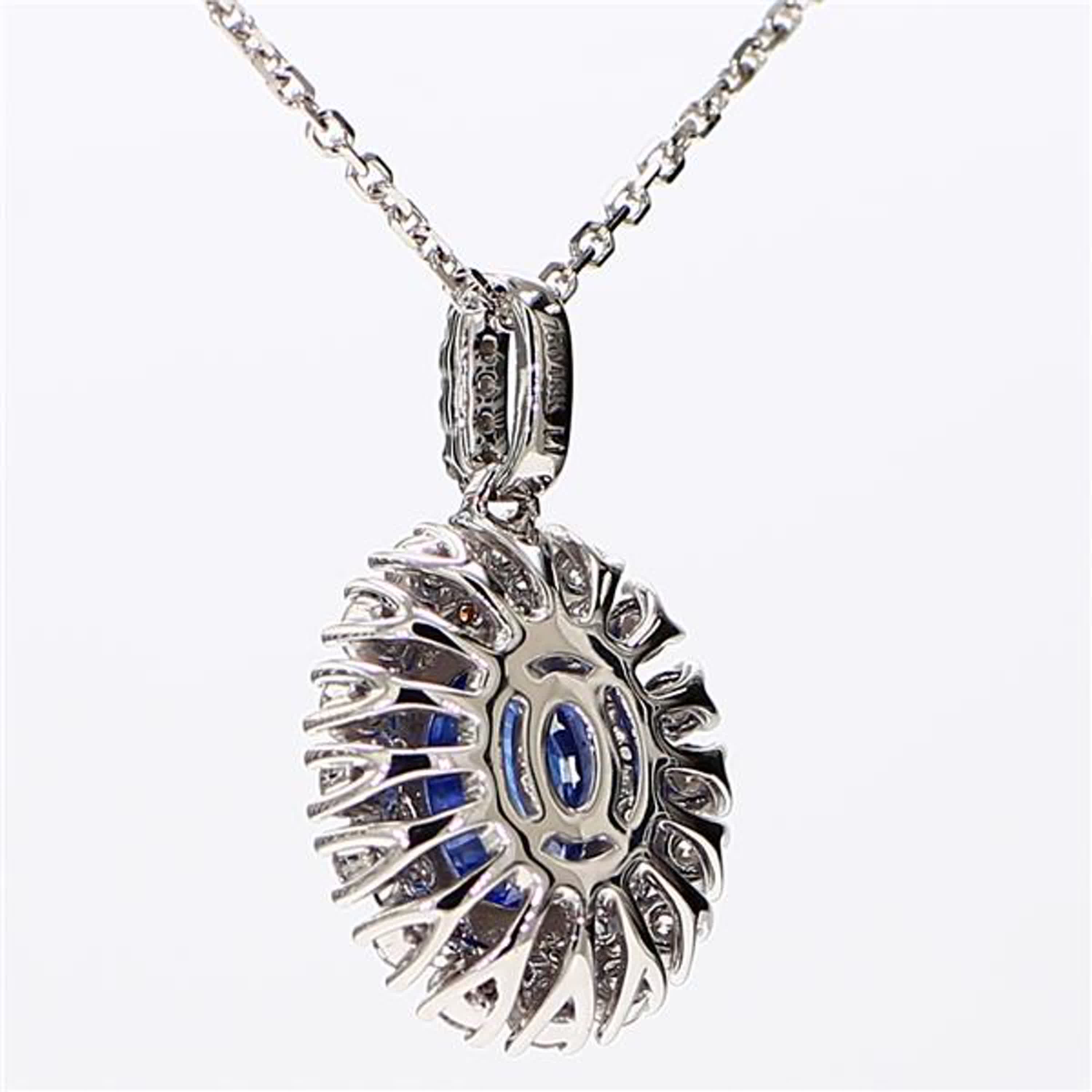 Natural Blue Oval Sapphire and White Diamond 1.86 Carat TW White Gold Pendant