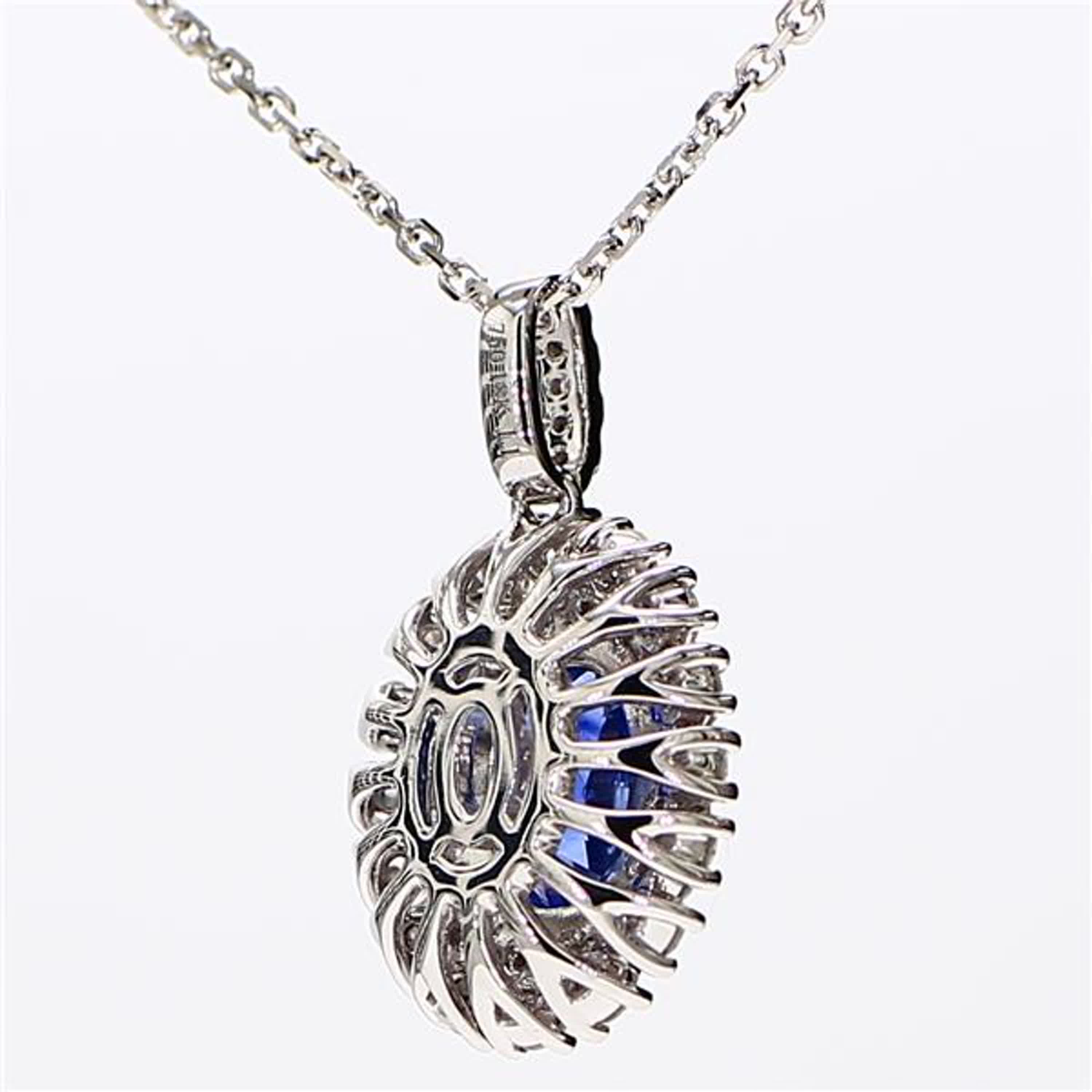 Natural Blue Oval Sapphire and White Diamond 1.86 Carat TW White Gold Pendant