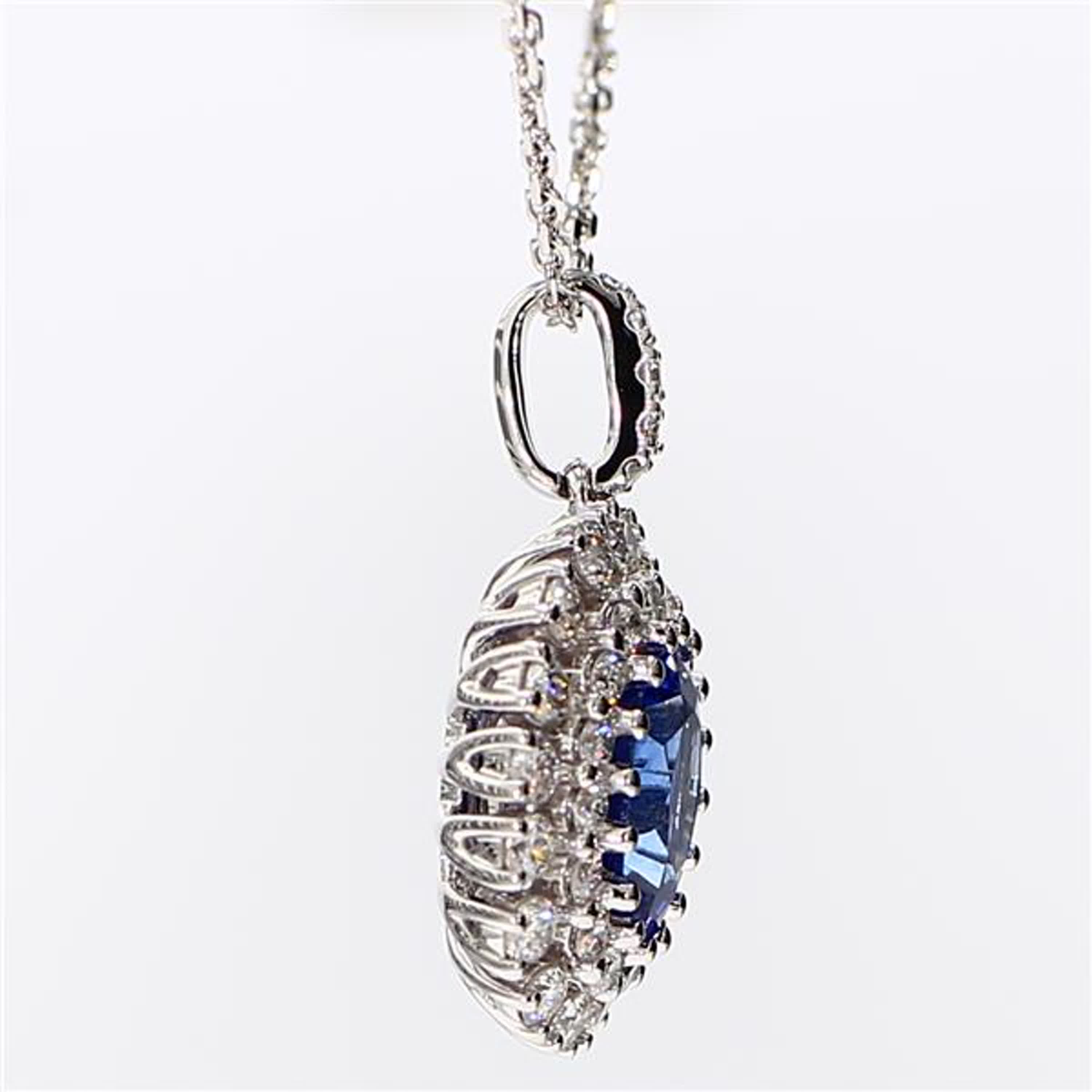Natural Blue Oval Sapphire and White Diamond 1.86 Carat TW White Gold Pendant