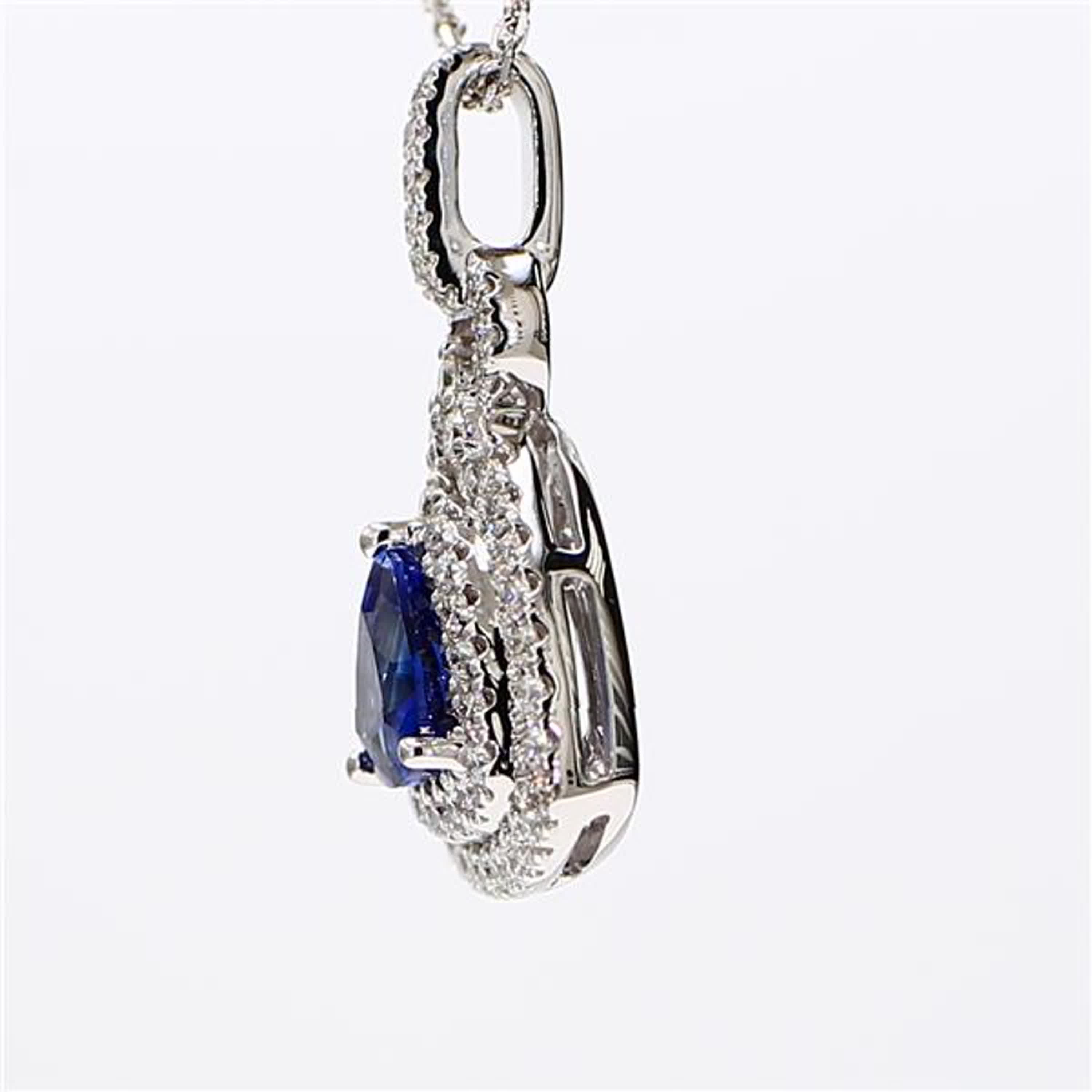 Natural Blue Trillion Sapphire and White Diamond 1.61 Carat TW Gold Pendant