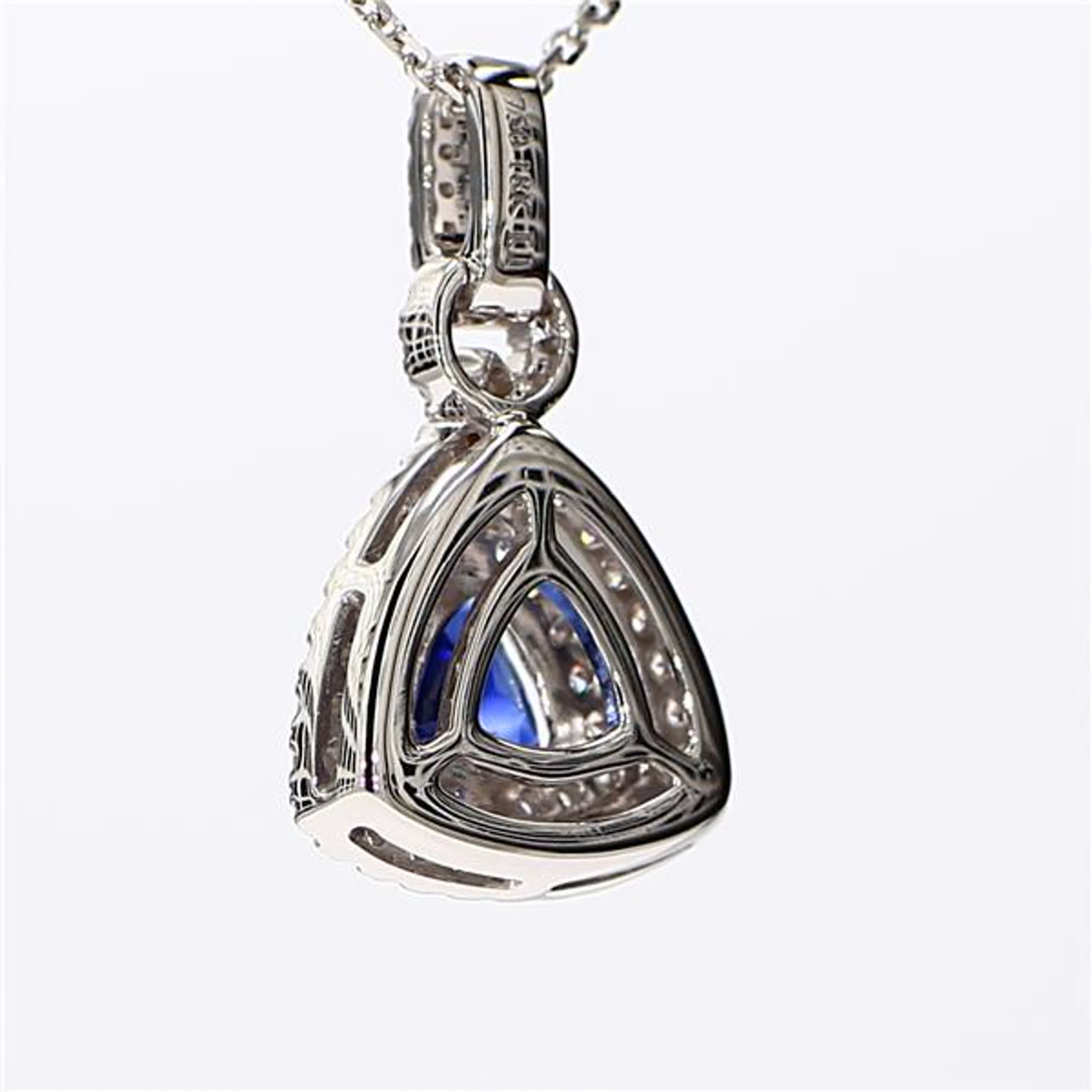 Natural Blue Trillion Sapphire and White Diamond 1.61 Carat TW Gold Pendant