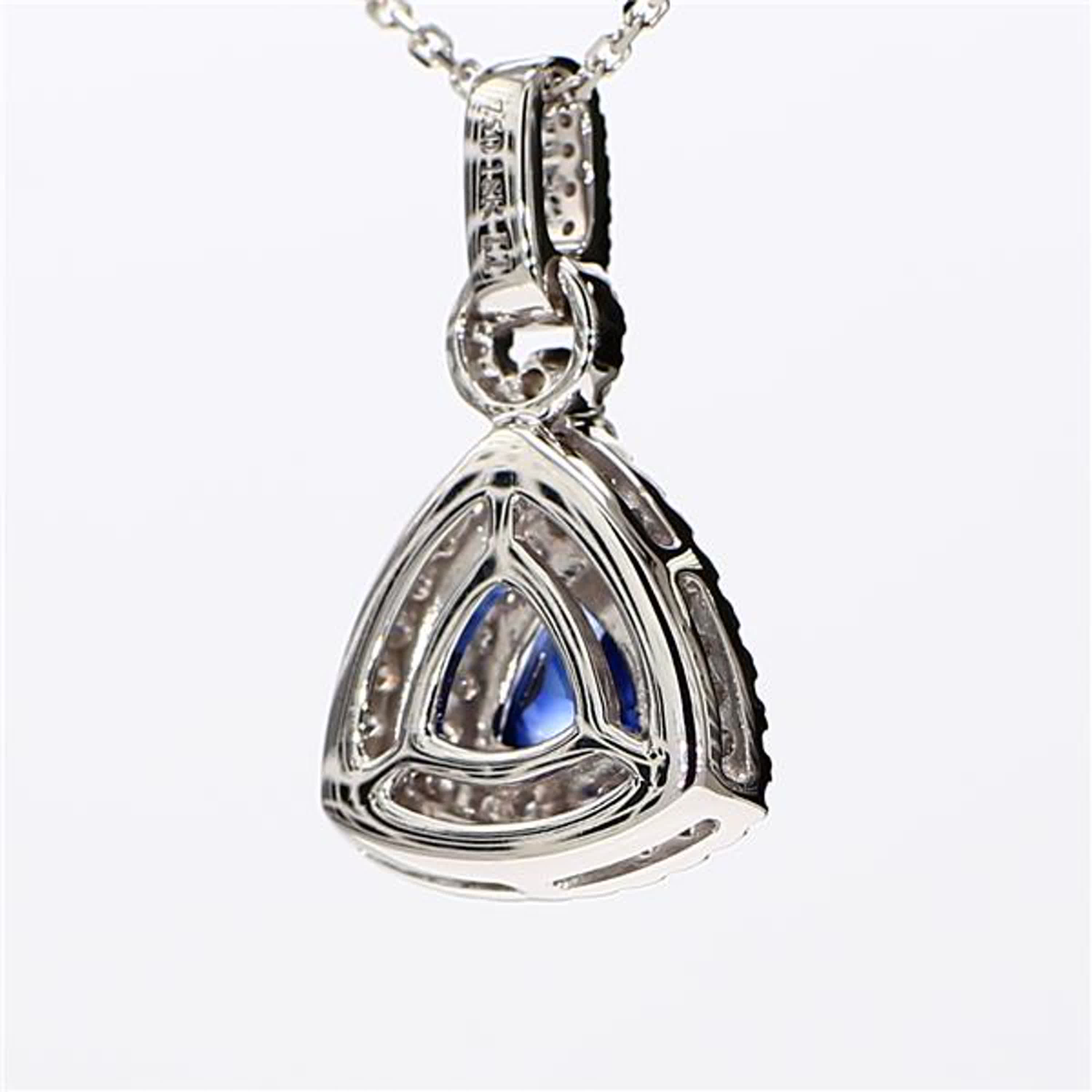 Natural Blue Trillion Sapphire and White Diamond 1.61 Carat TW Gold Pendant